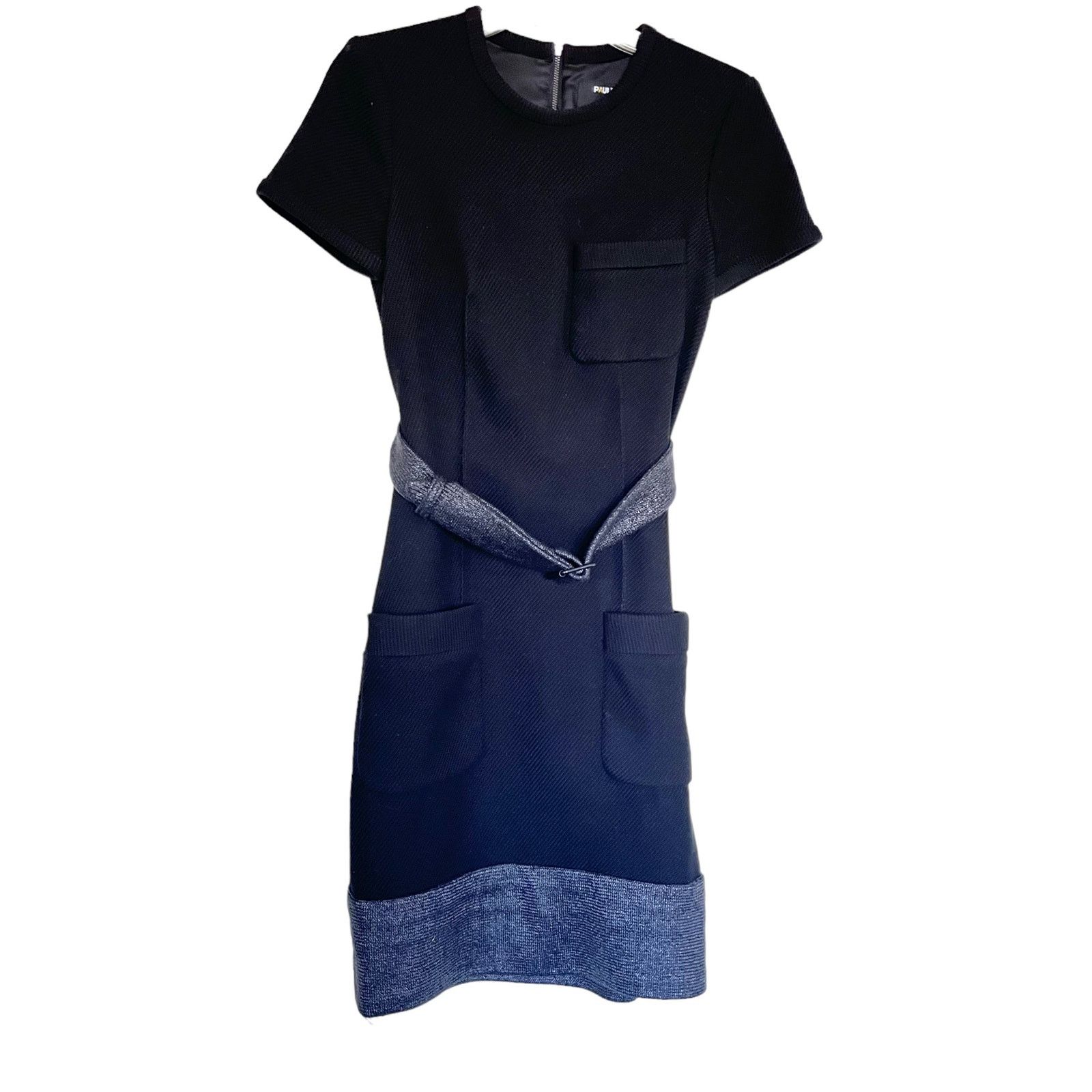 PAULE KA Paule Ka Short Sleeve Crew Neck Belted Sheath Dress Black Size M / US 6-8 / IT 42-44 - 1 Thumbnail