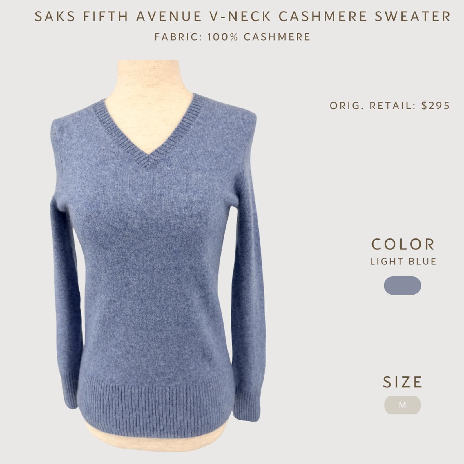 Saks Fifth Avenue Saks Fifth Avenue Cashmere Sweater V-Neck Light Blue M Size M / US 6-8 / IT 42-44 - 2 Thumbnail