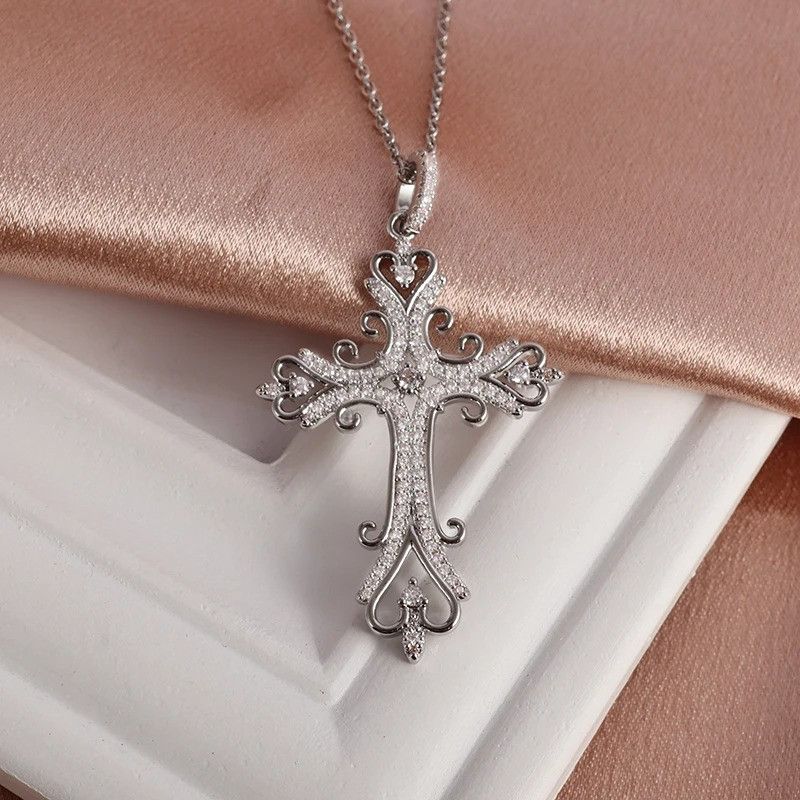 Vintage Religious Inlaid Zirconia Cross Pendant Necklace Size ONE SIZE - 5 Thumbnail