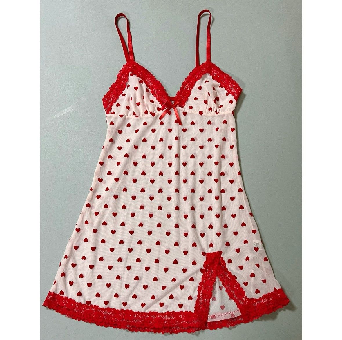 Vintage Red Hearts Slip Nightie Nightgown Lingerie Dress Size S ♥️✨ Size S / US 4 / IT 40 - 1 Thumbnail