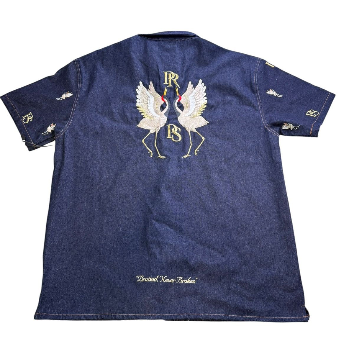 Prps PRPS Indigo Denim Button Up Shirt Over Logo Embroidered 3XL Size US XXL / EU 58 / 5 - 10 Thumbnail