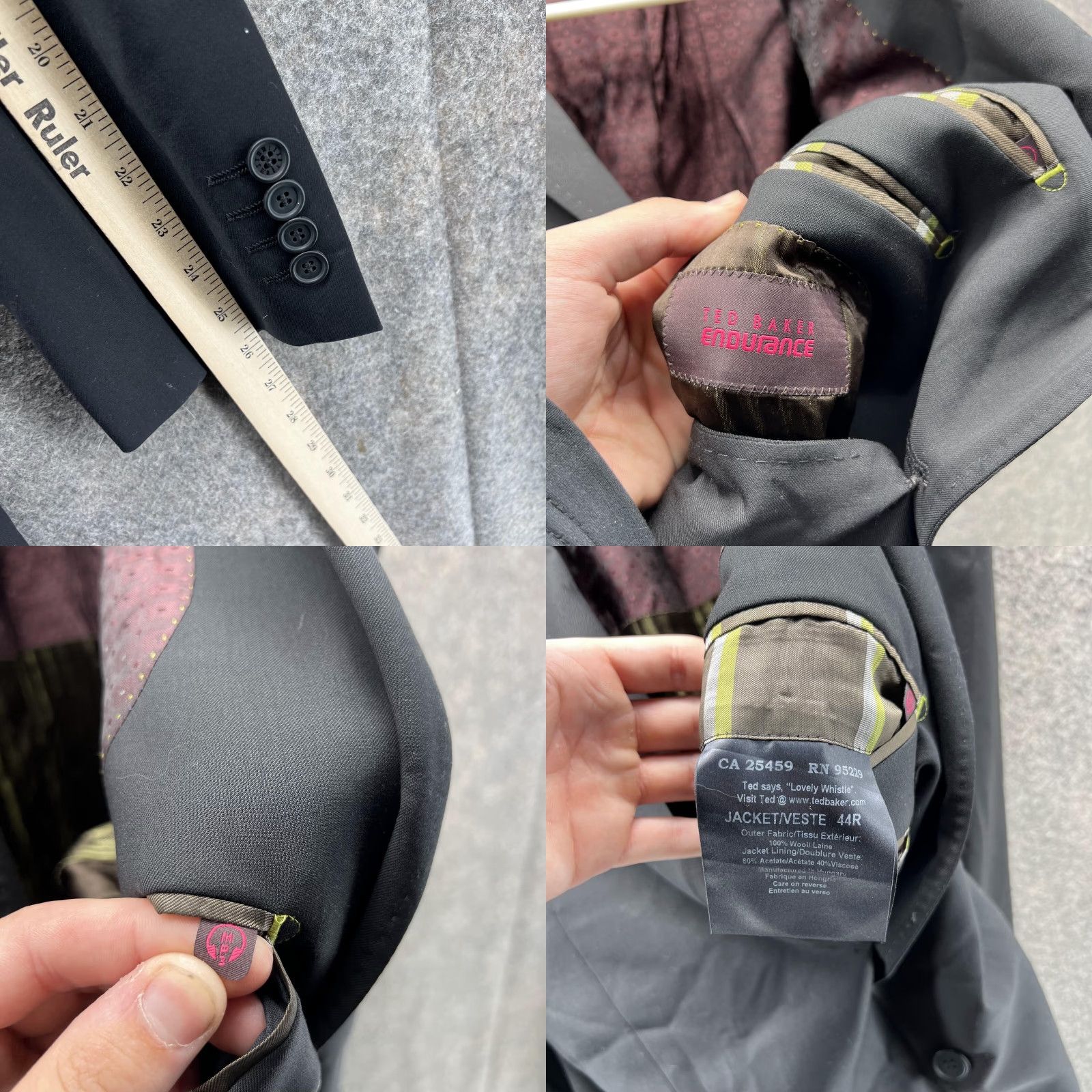 Ted Baker Ted Baker Blazer Men 44R Black Wool 2-Button Notch Lapel Single-Breasted Dress Jacket Suit Size 44R - 8 Thumbnail