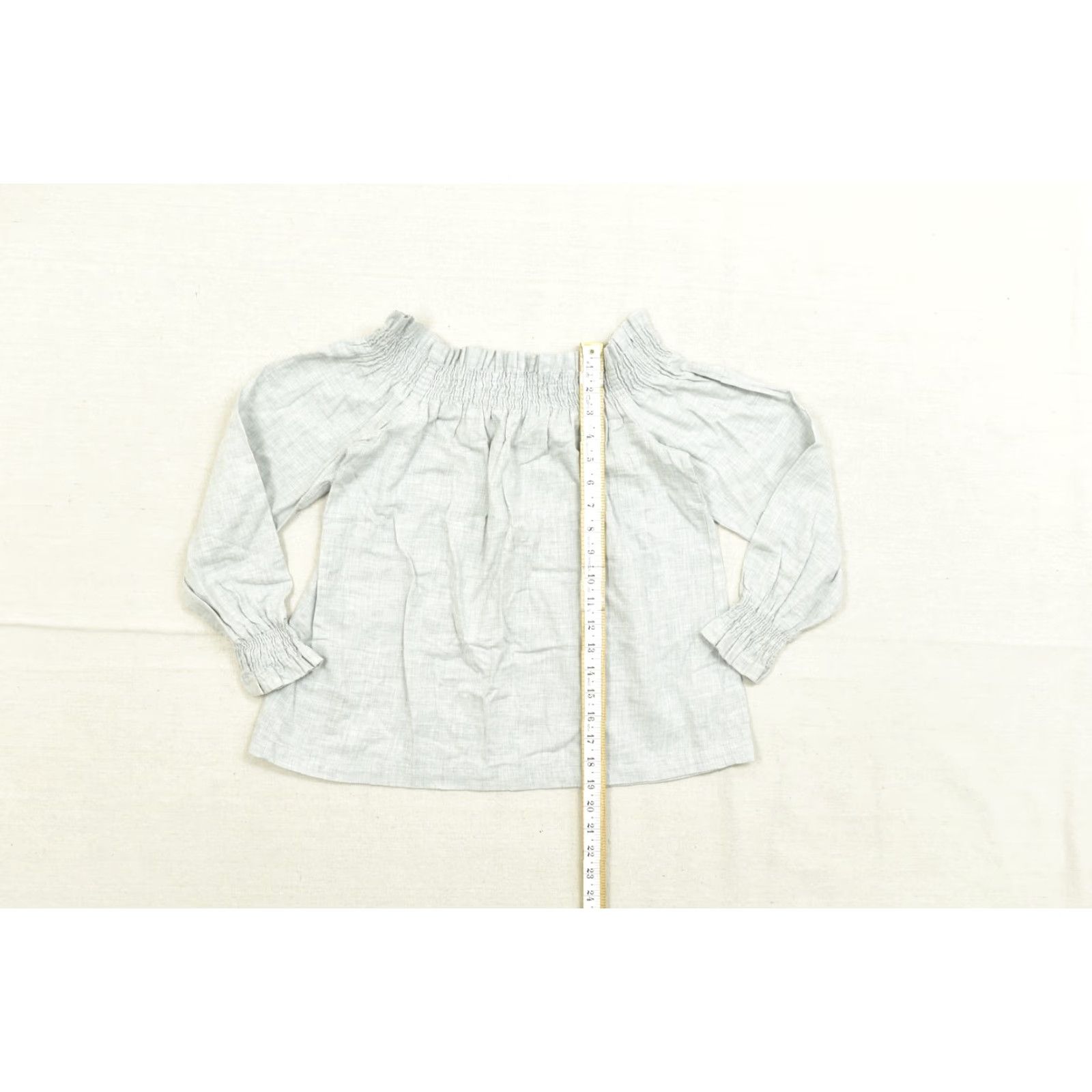 Vintage LOFT Petites Blouse Shirt Off The Shoulder Long Sleeve Gray Smocked Ruffle Cotton XSP XS PXS Womens Petite Regular Pullover Casual Spring Summer Fall Size XS / US 0-2 / IT 36-38 - 4 Thumbnail
