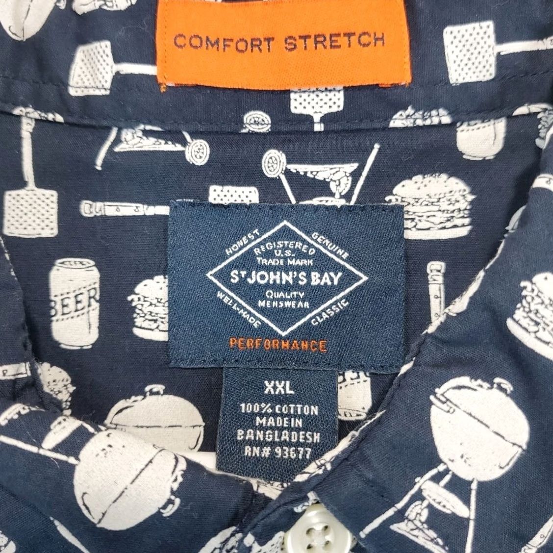 Vintage St. John's Bay Shirt Mens XXL Button-Up Navy Print Comfort Stretch BBQ Grilling Short Sleeve Casual Regular Fit Collared 100% Cotton Size US XXL / EU 58 / 5 - 5 Thumbnail