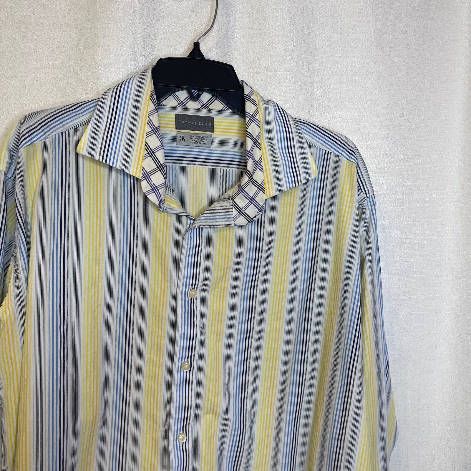 Thomas Dean Thomas Dean Button Down Blue & Yellow Striped Shirt, XXL Size US XXL / EU 58 / 5 - 3 Thumbnail
