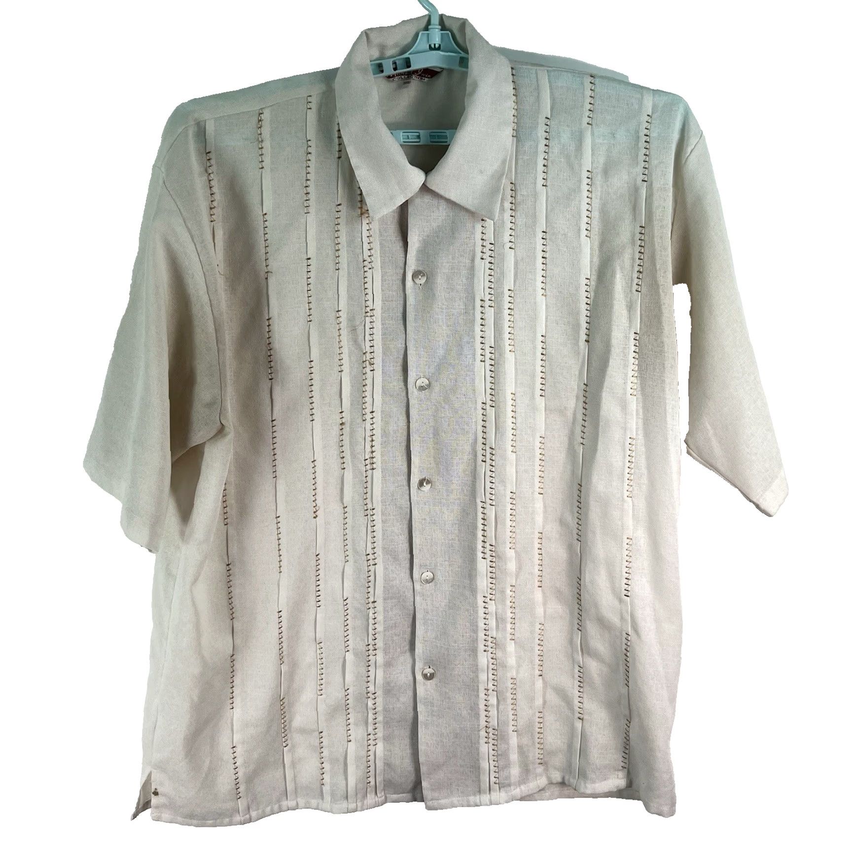 Vintage Michael Irving Shirt Button-Up Men 3XL Ivory Short Sleeve Casual Beach Mens Size US XXL / EU 58 / 5 - 2 Thumbnail