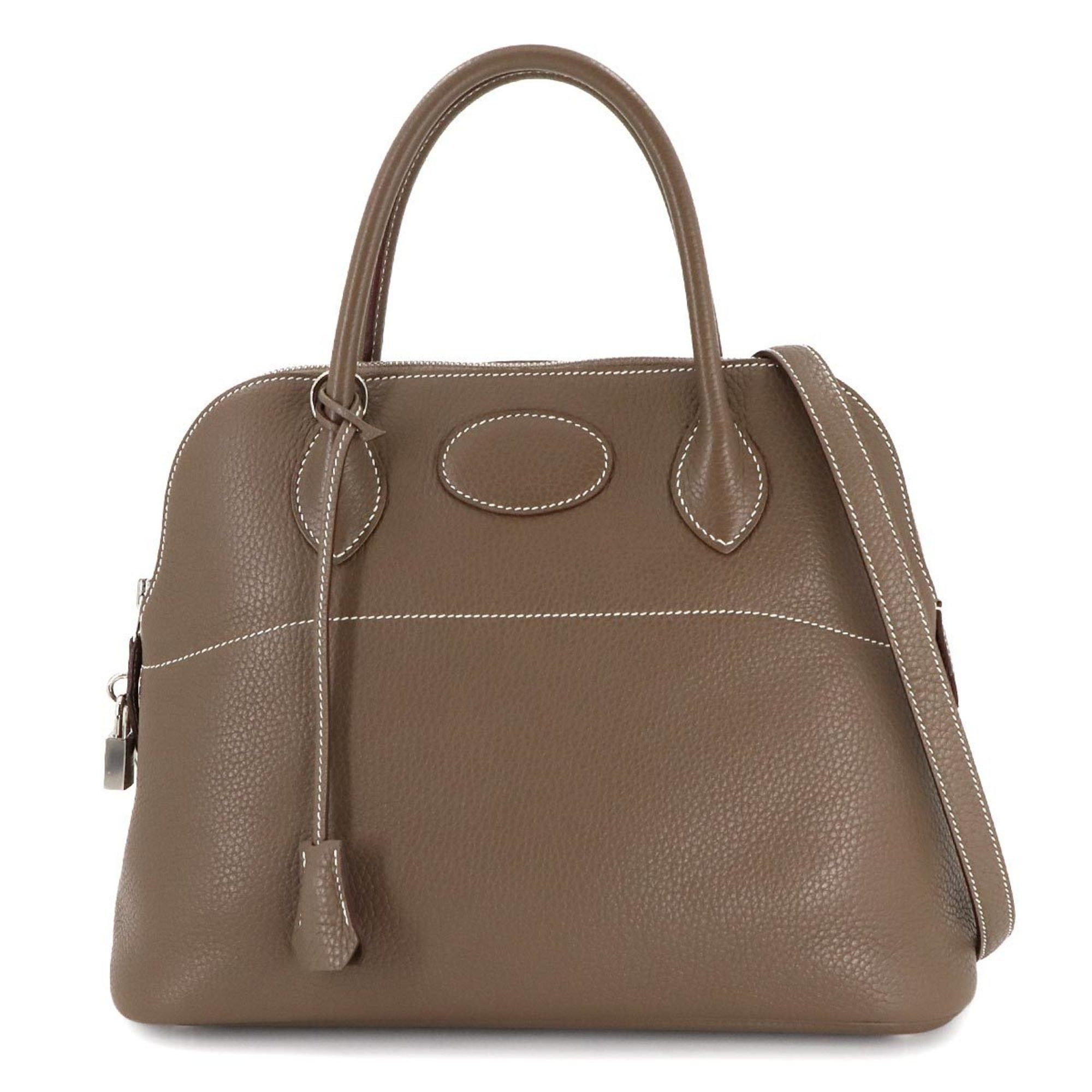 Hermes Bolide 31 2Way Hand Shoulder Bag, Taurillon Clemence Etoupe, X Stamp, Silver Hardware in Grey, Women's