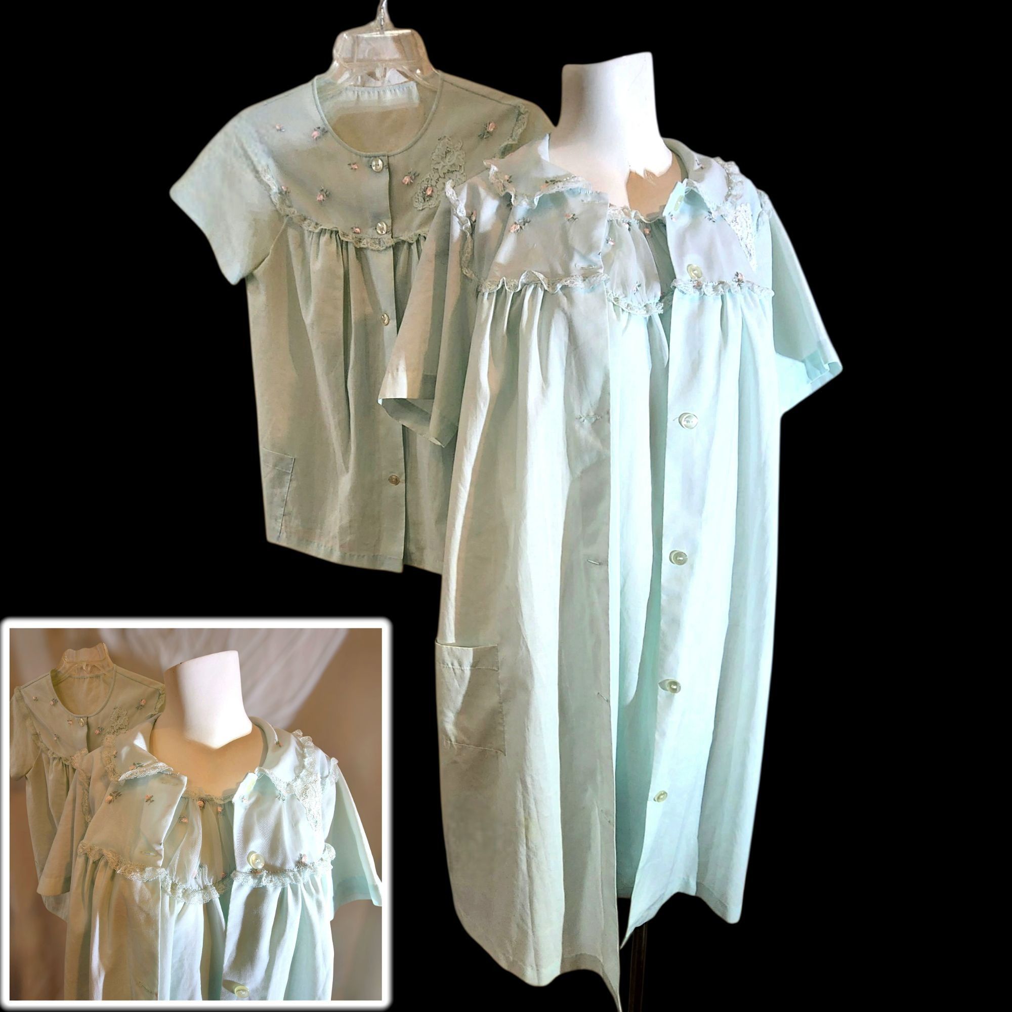 Vintage Vintage 60s 70s Sears Nightgown Robe & Shirt 3pc Set Blue Fl Size M / US 6-8 / IT 42-44 - 1 Thumbnail