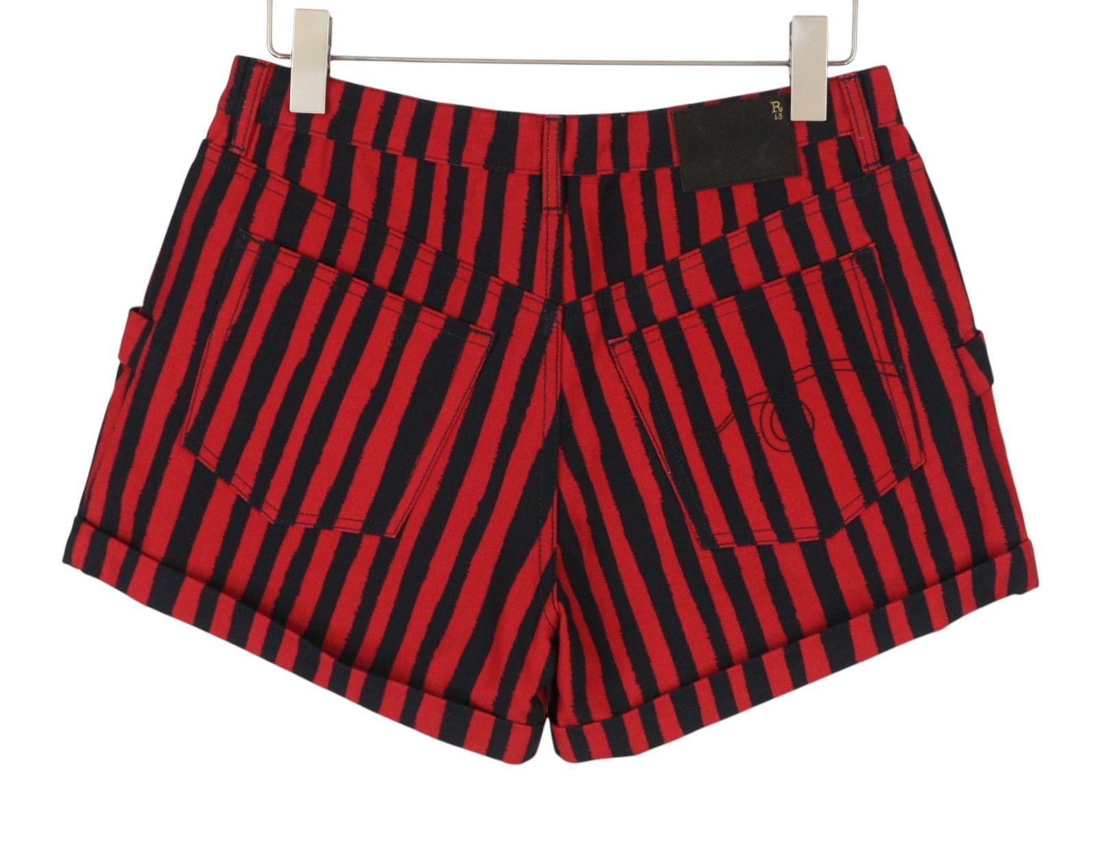 R13 POUCH POCKET 25 Red Stripe Turn-Up Denim Shorts 89422 Size 25" / US 0 / IT 36 - 2 Thumbnail