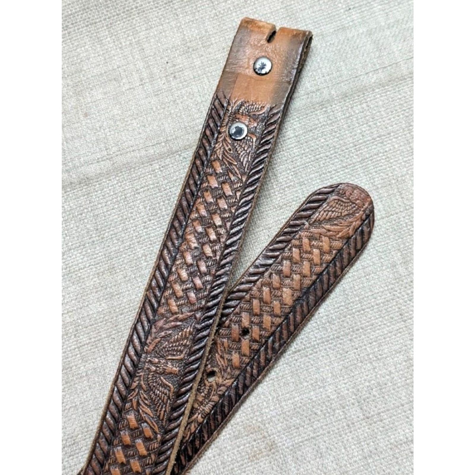 Vintage VINTAGE Brushy Creek belt EAGLE tooled cowhide leather western belt 30 brown USA men belt buckle snaps 1-3/8" western style Size 30 - 3 Thumbnail
