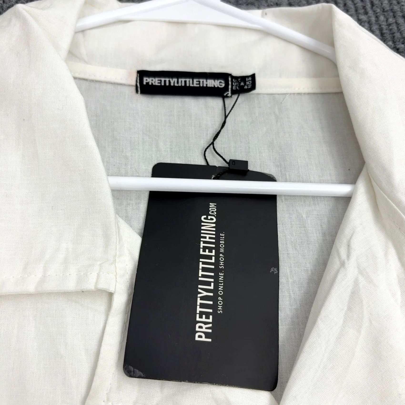 PrettyLittleThing PrettyLittleThing Shirt 10 White Cotton Long Sleeve Button Up Oversized Womens Size L / US 10 / IT 46 - 3 Thumbnail