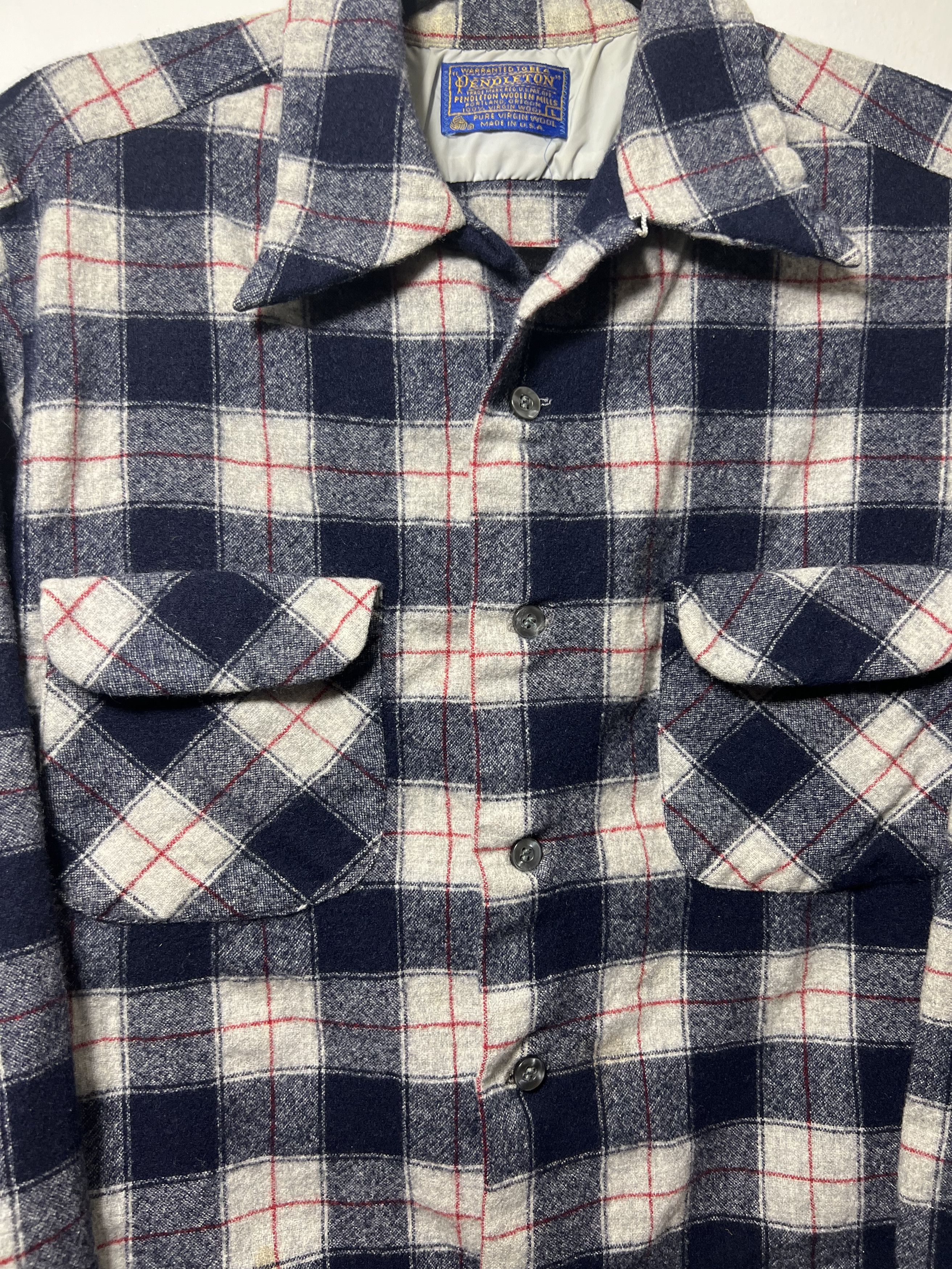 Pendleton × Vintage Vintage 1960's Pendleton Red White and Blue Wool Shirt Size US L / EU 52-54 / 3 - 3 Thumbnail