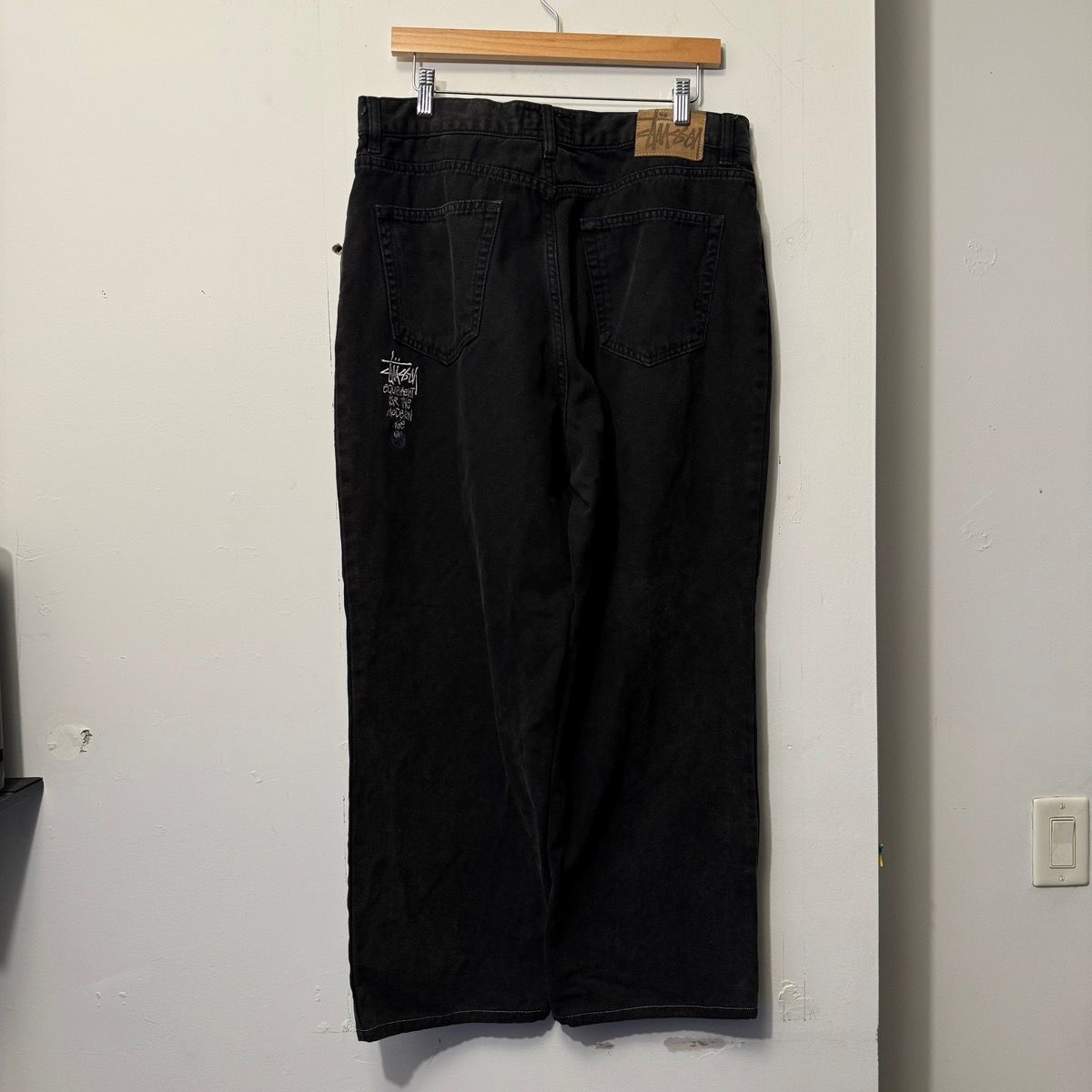 Pre-owned Stussy Washed Canvas Black 8 Ball Big Ol' Jeans 33x27.5