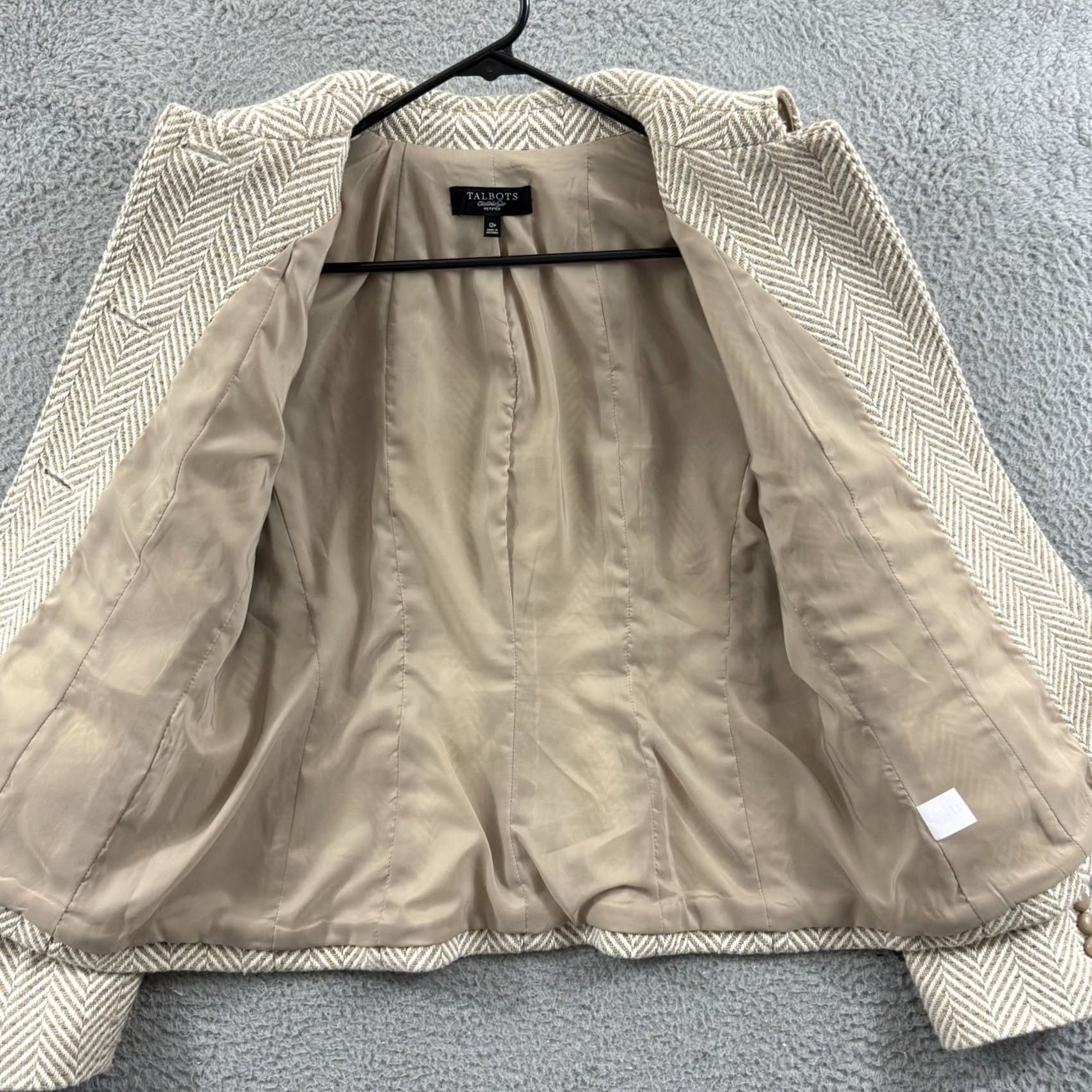 Talbots VINTAGE Talbots Blazer Womens 12P Beige Herringbone Wool Blend Office Career Coat Preppy Size XL / US 12-14 / IT 48-50 - 6 Thumbnail