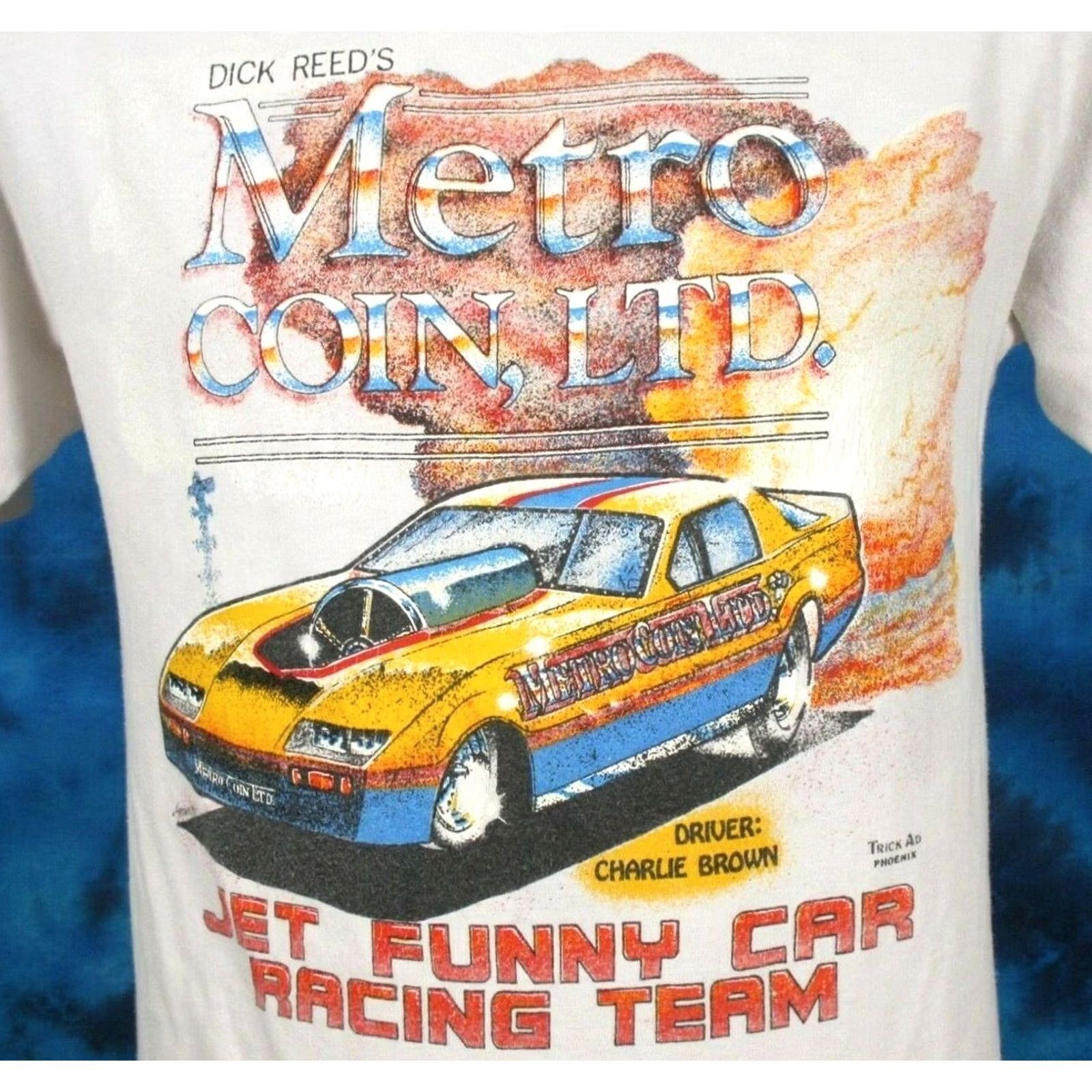 Vintage vtg 80s DICK REED METRO COIN JET FUNNY CAR RACING FADED 2-SIDED T-Shirt S/M thin Size US S / EU 44-46 / 1 - 2 Thumbnail