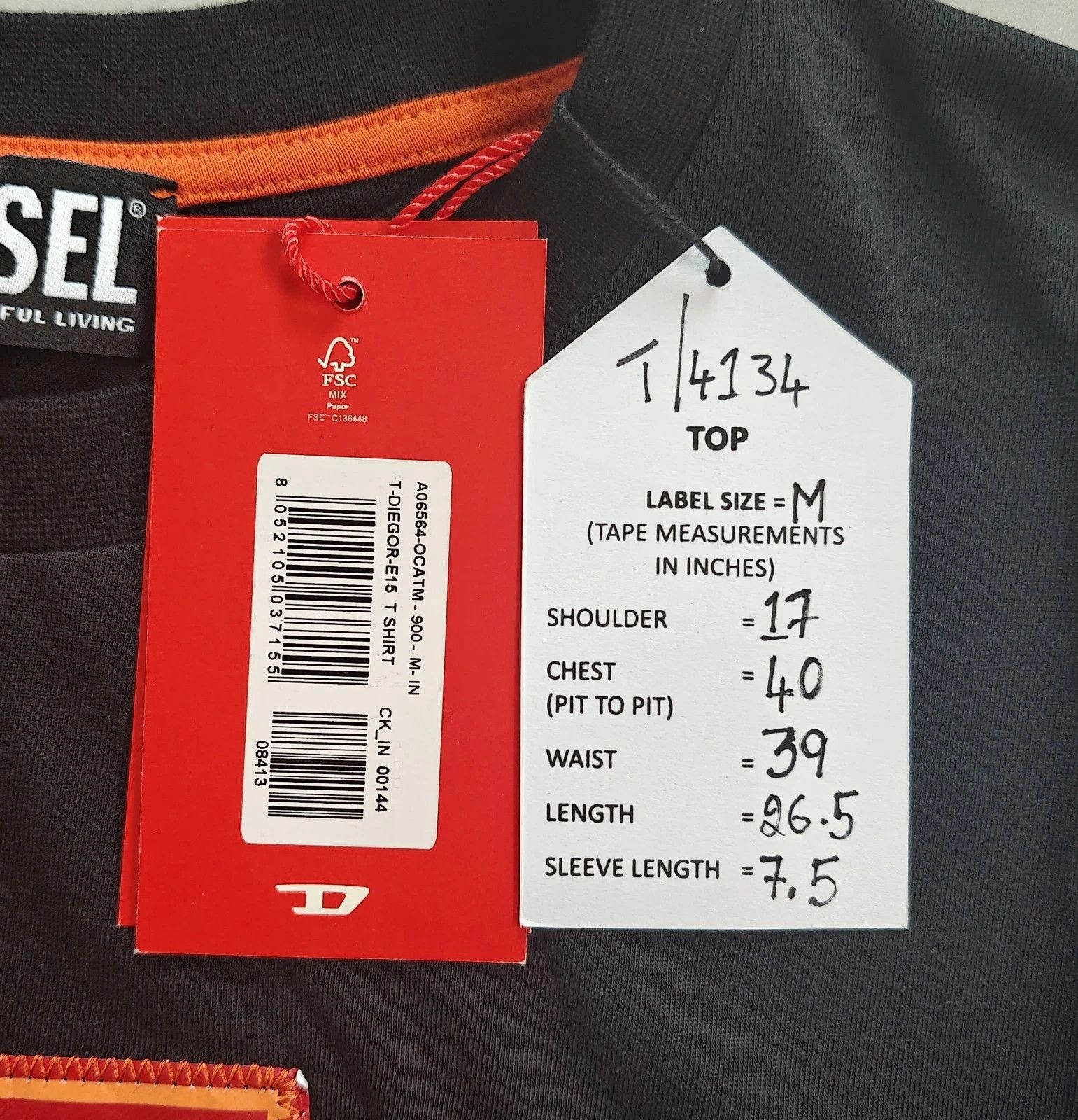 Diesel DIESEL Black T-Shirt With Logo Patch T 4134 Size US M / EU 48-50 / 2 - 5 Thumbnail