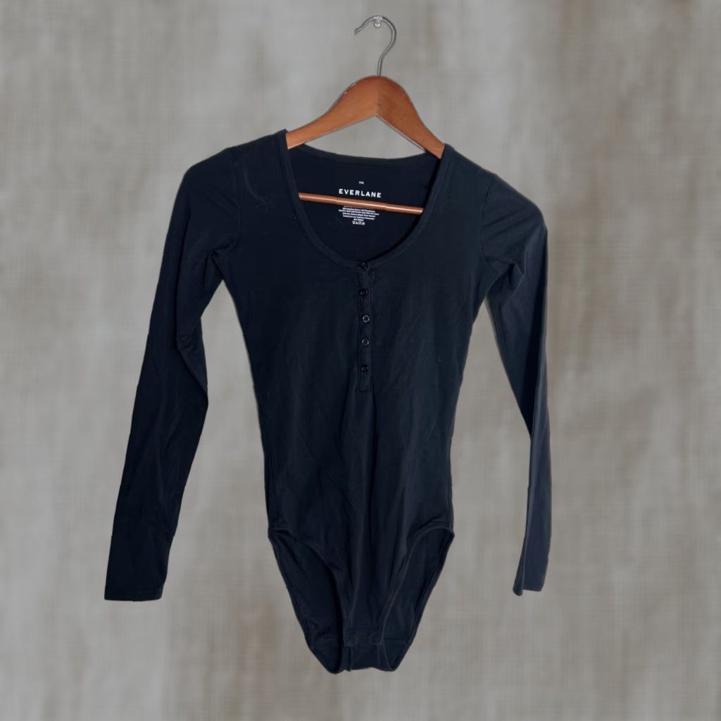Everlane Everlane Bodysuit Shirt Woman XXS Black Henley Long Sleeve 1/2 Button Supima Cotton Size XXS / US 00 / IT 34 - 1 Thumbnail