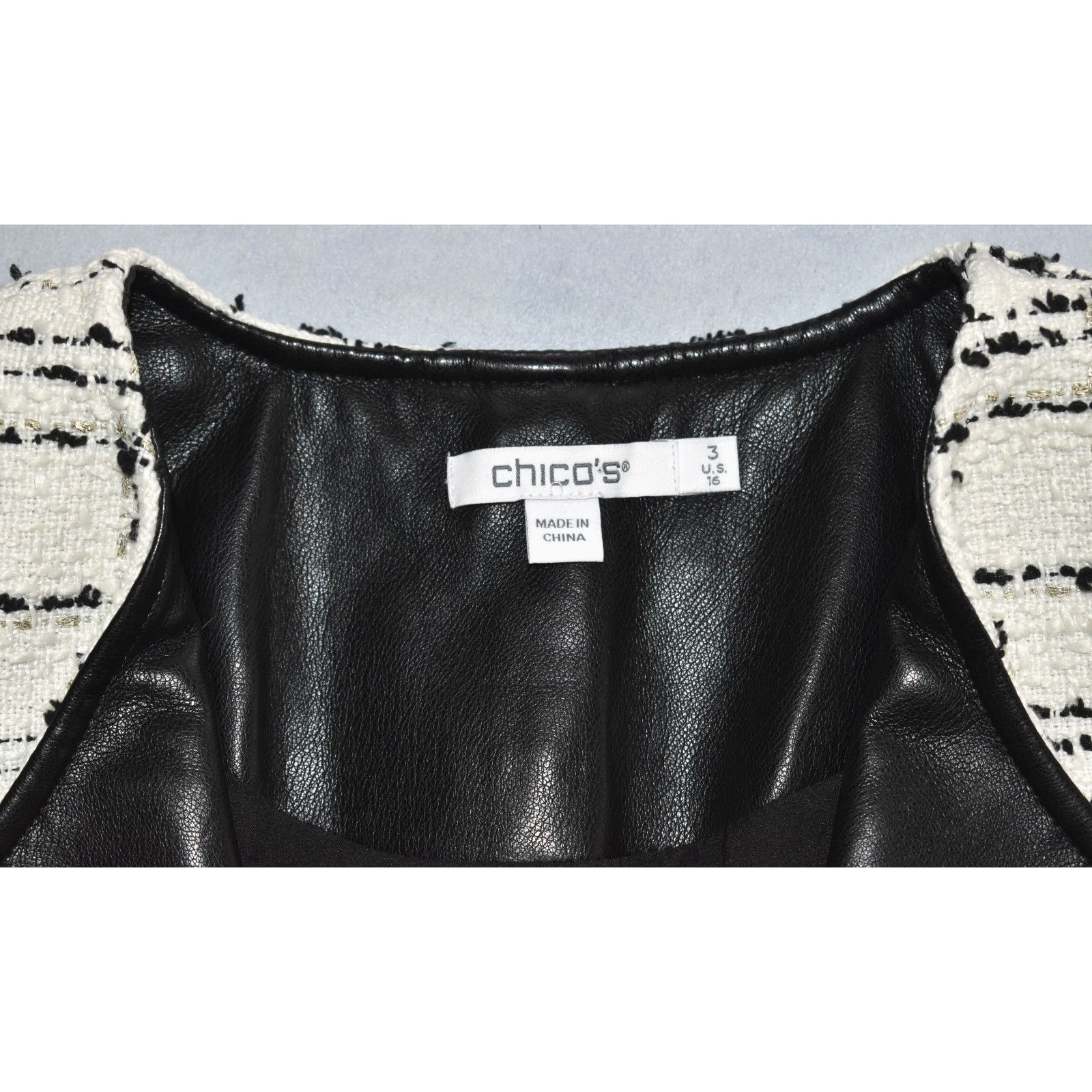 Chicos NWT CHICOS Ecru Tweed & Faux Leather Jacket Sz 3 US 16 $139 Size XXL / US 16-18 / IT 52-54 - 6 Thumbnail