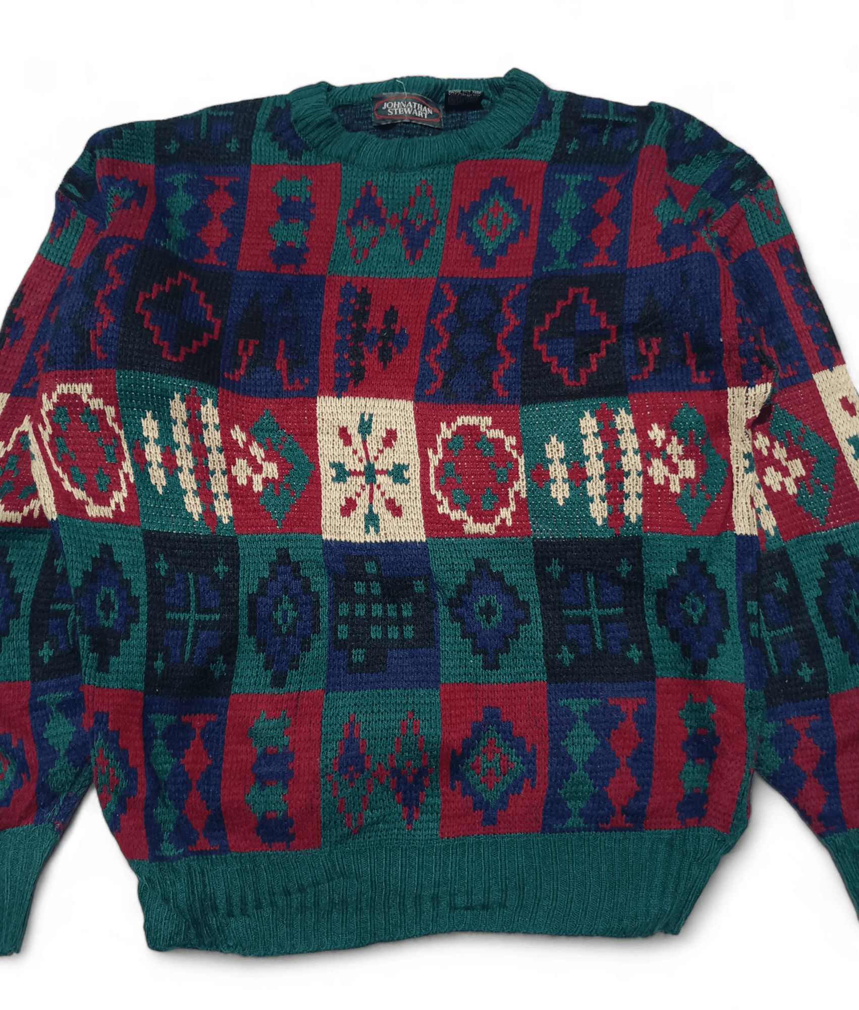 Other Vintage 80s JOHNATHAN STEWART Ethnic Motifs Knit Sweater Size US L / EU 52-54 / 3 - 6 Thumbnail