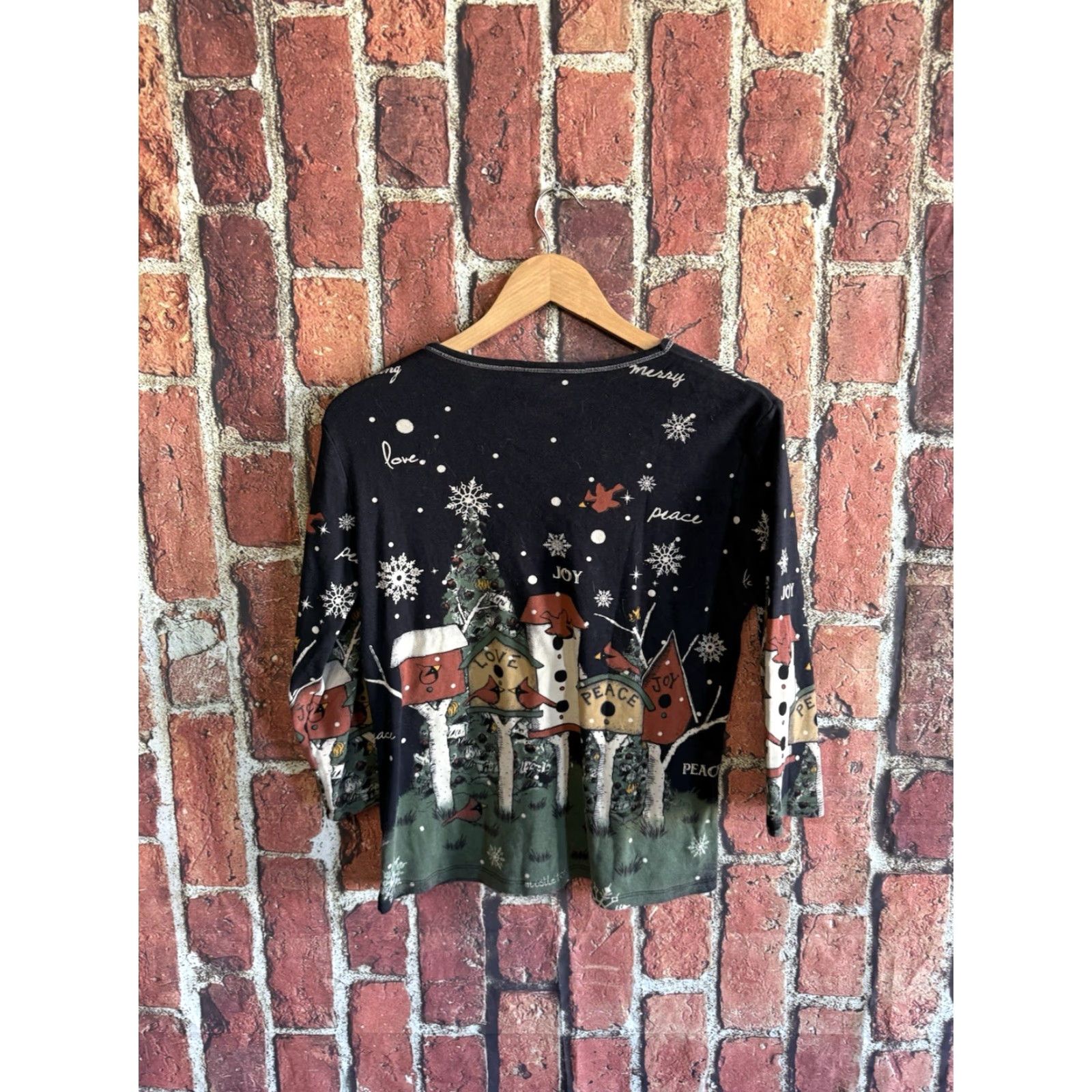 Vintage VINTAGE Jess & Jane Womens Black Christmas Print Long Sleeve V-Neck Shirt Medium Size M / US 6-8 / IT 42-44 - 2 Thumbnail