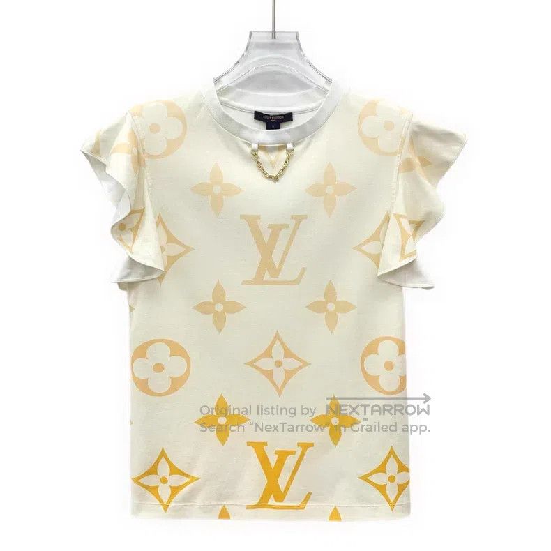 Louis Vuitton Louis Vuitton Beige logo print cotton crewneck lace sleeve Size S / US 4 / IT 40 - 1 Thumbnail