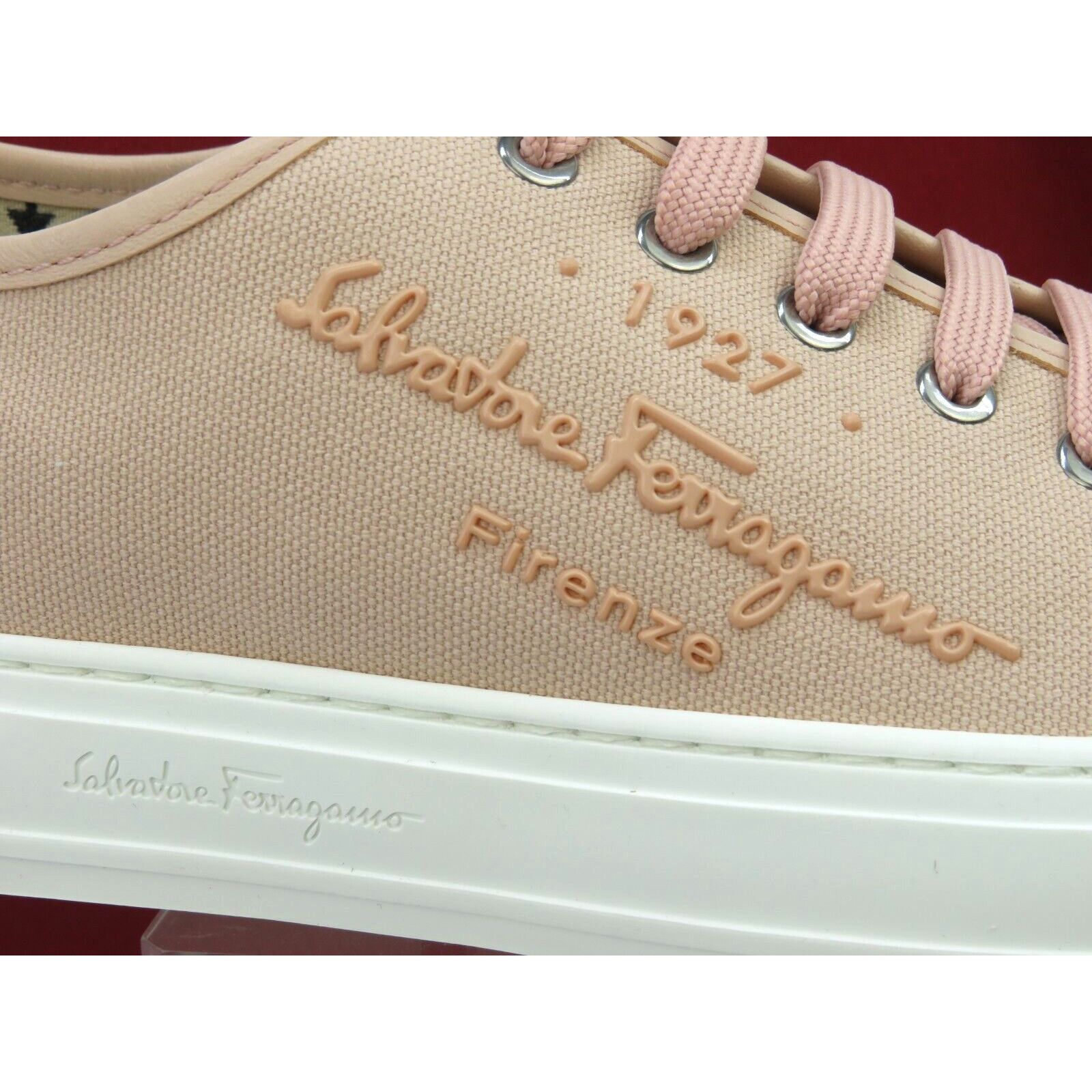 Salvatore Ferragamo MEDITERR PINK LEMONADE CANVAS LEATHER TRIM LOGO SNEAKERS 9 C Size US 9 / IT 39 - 4 Thumbnail