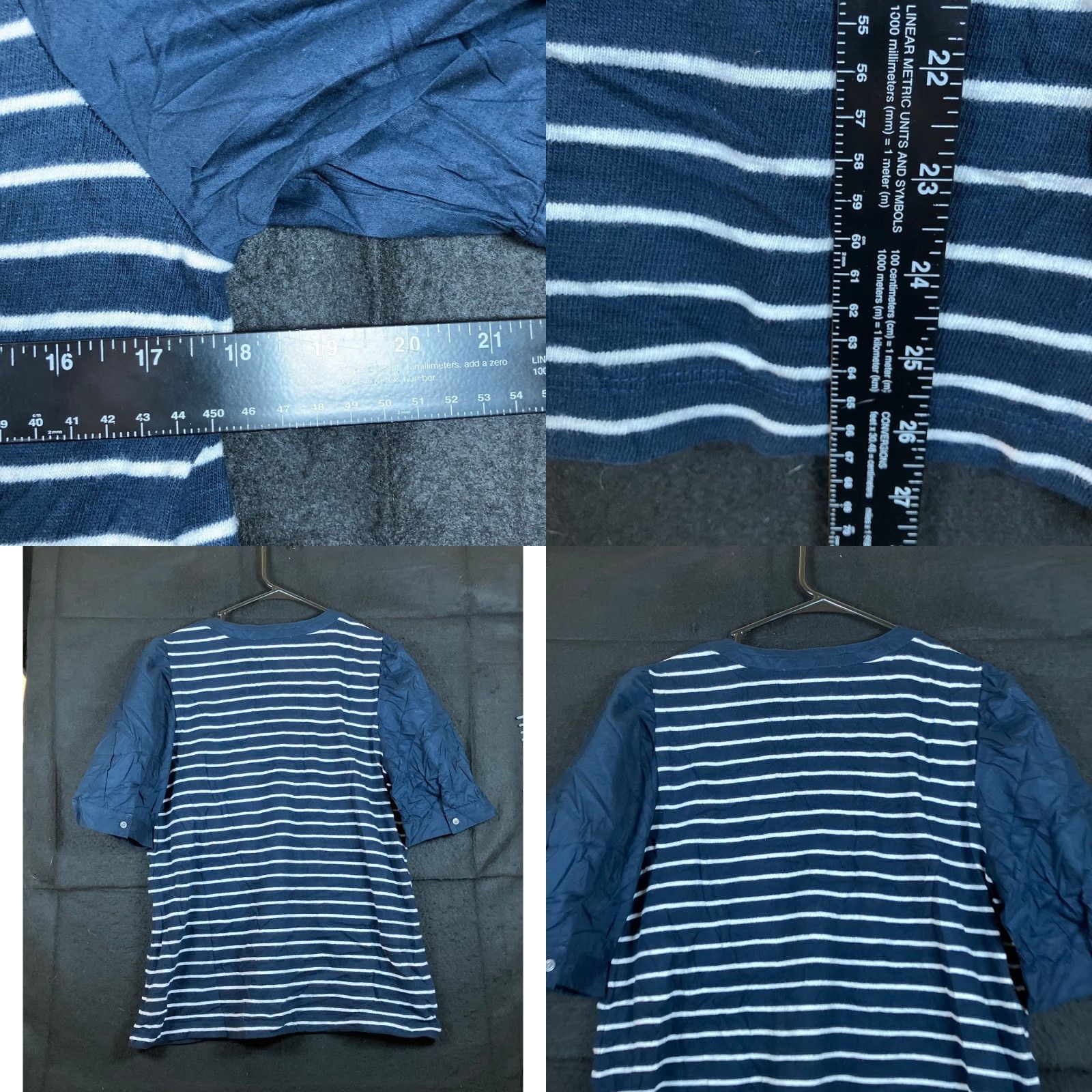 Loft Loft Shirt Womens Navy White Striped V Neck Puff Short Sleeve Modal Blend Large Size L / US 10 / IT 46 - 8 Thumbnail