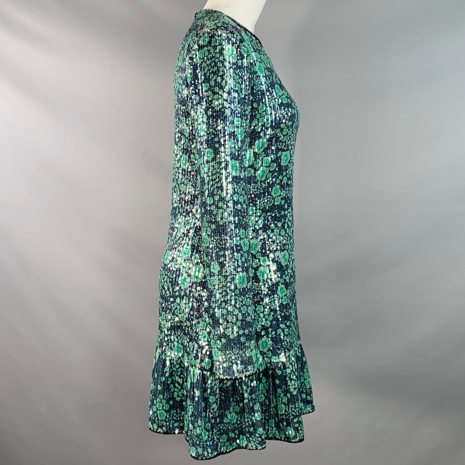 Baum und Pferdgarten M Navy Green Sequined Abstract Floral Cocktail Dress Size M / US 6-8 / IT 42-44 - 3 Thumbnail