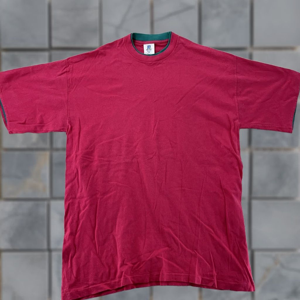 Pinko VINTAGE Belton Pink T-Shirt Mens L Short Sleeve Crew Neck Contrasting Trim 90s Style USA Size US L / EU 52-54 / 3 - 1 Thumbnail