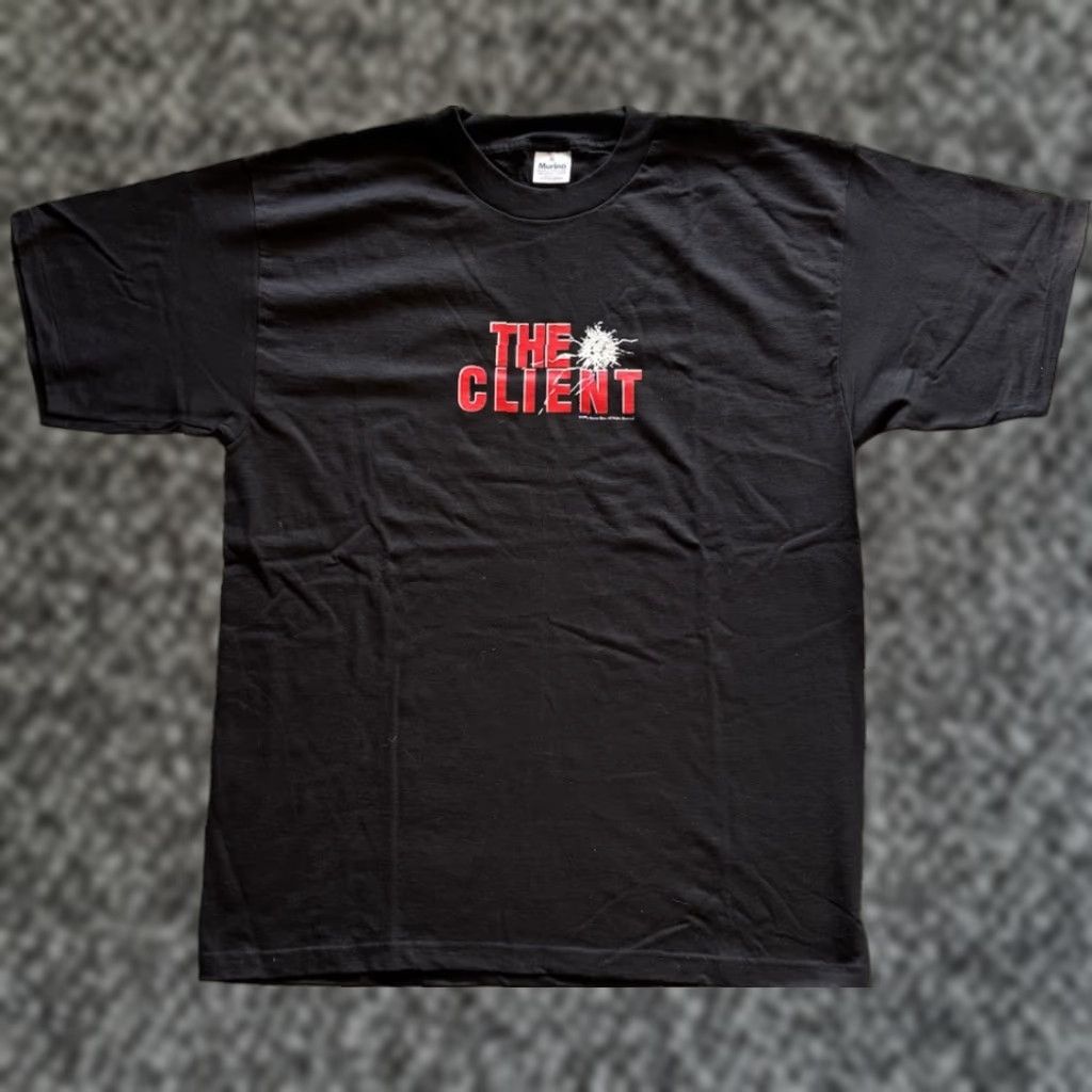 Lee VINTAGE 1990s The Client Movie T Shirt XL Murina Tommy Jeans Black Cotton Crew Neck Short Sleeve Mens Logo Graphic Print 1994 Size US XL / EU 56 / 4 - 1 Thumbnail