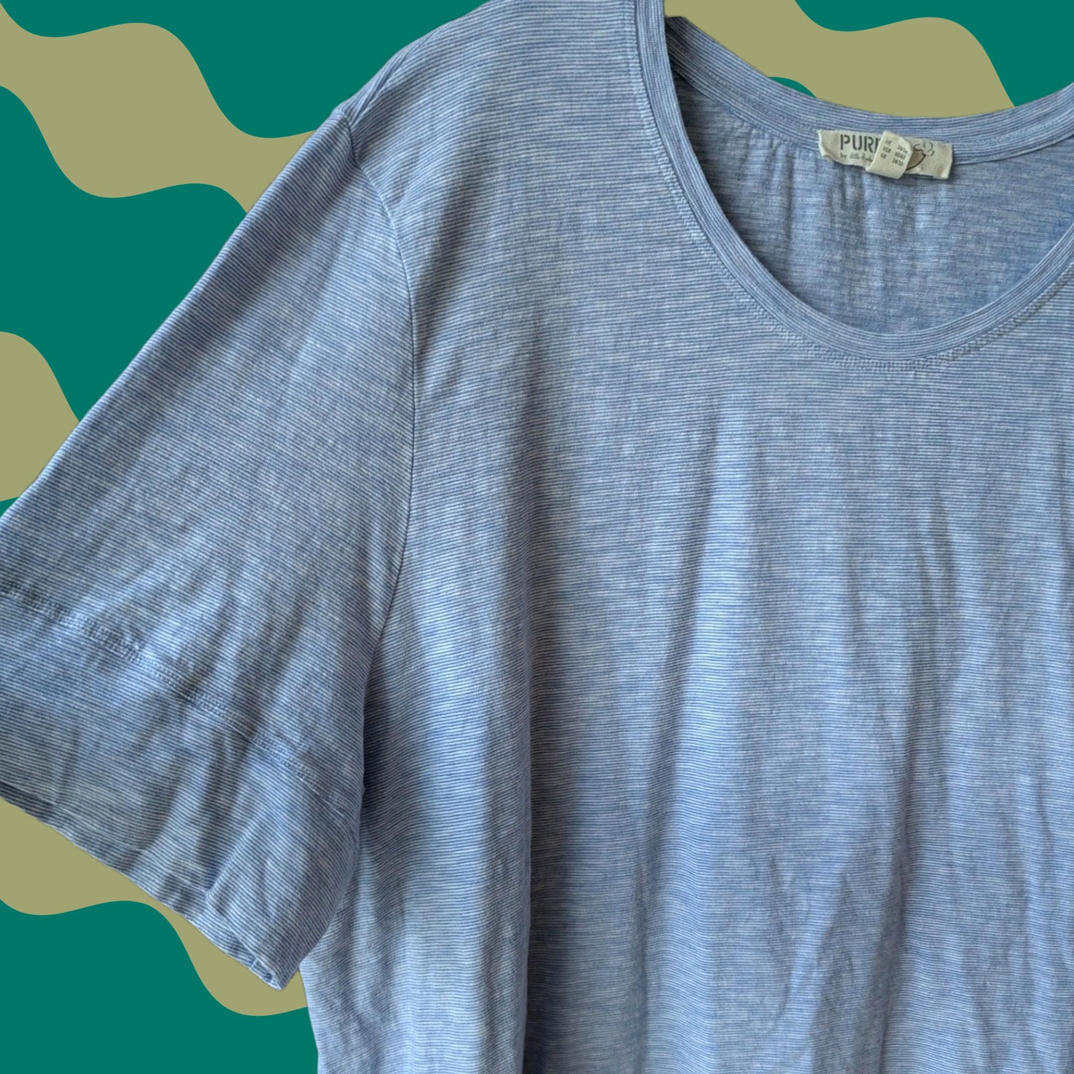 Vintage Pure by Ulla Popken T-Shirt Blue Striped Organic Cotton Sz 24/26 Sustainable Size 4XL / US 24-26 - 1 Thumbnail