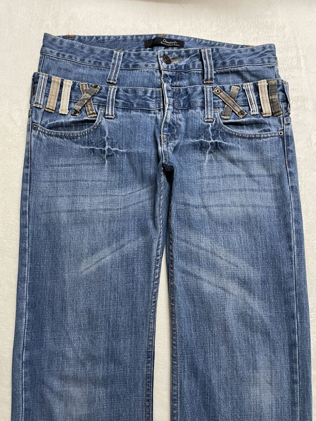 Japanese Brand Vintage Dominate Double Waist Mudwash Denim Jaens Size US 35 - 2 Thumbnail
