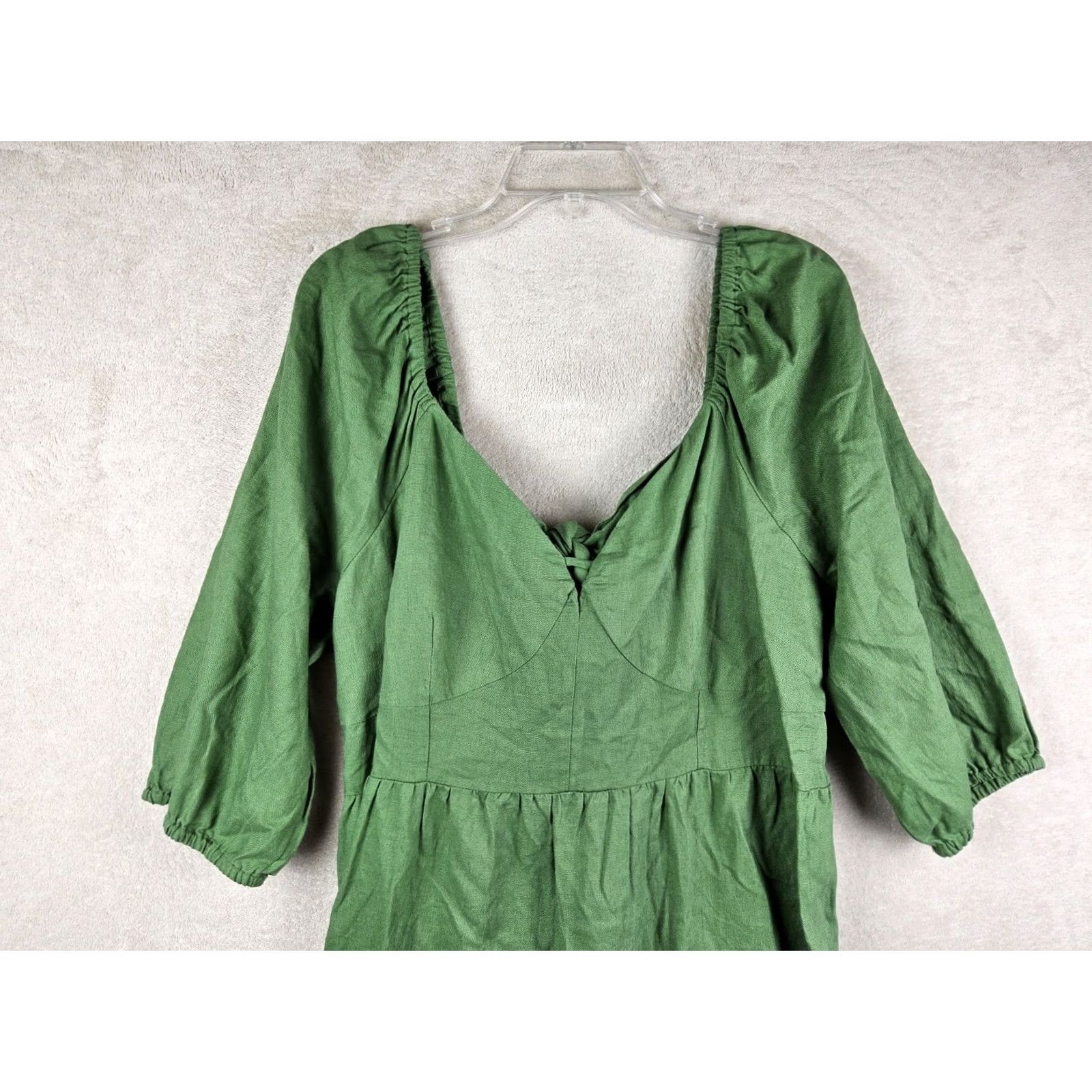 Vintage Monsoon Dress Women's Linen Viscose Tie Back Ruffle Green 16 Casual 3/4 Sleeve Long Size XXL / US 16-18 / IT 52-54 - 3 Thumbnail