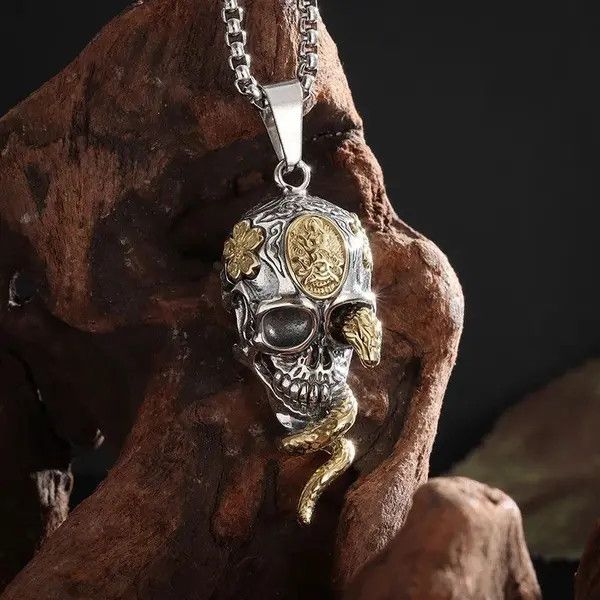 VIBE Gothic Snake Demon Skull Necklace Size ONE SIZE - 3 Thumbnail