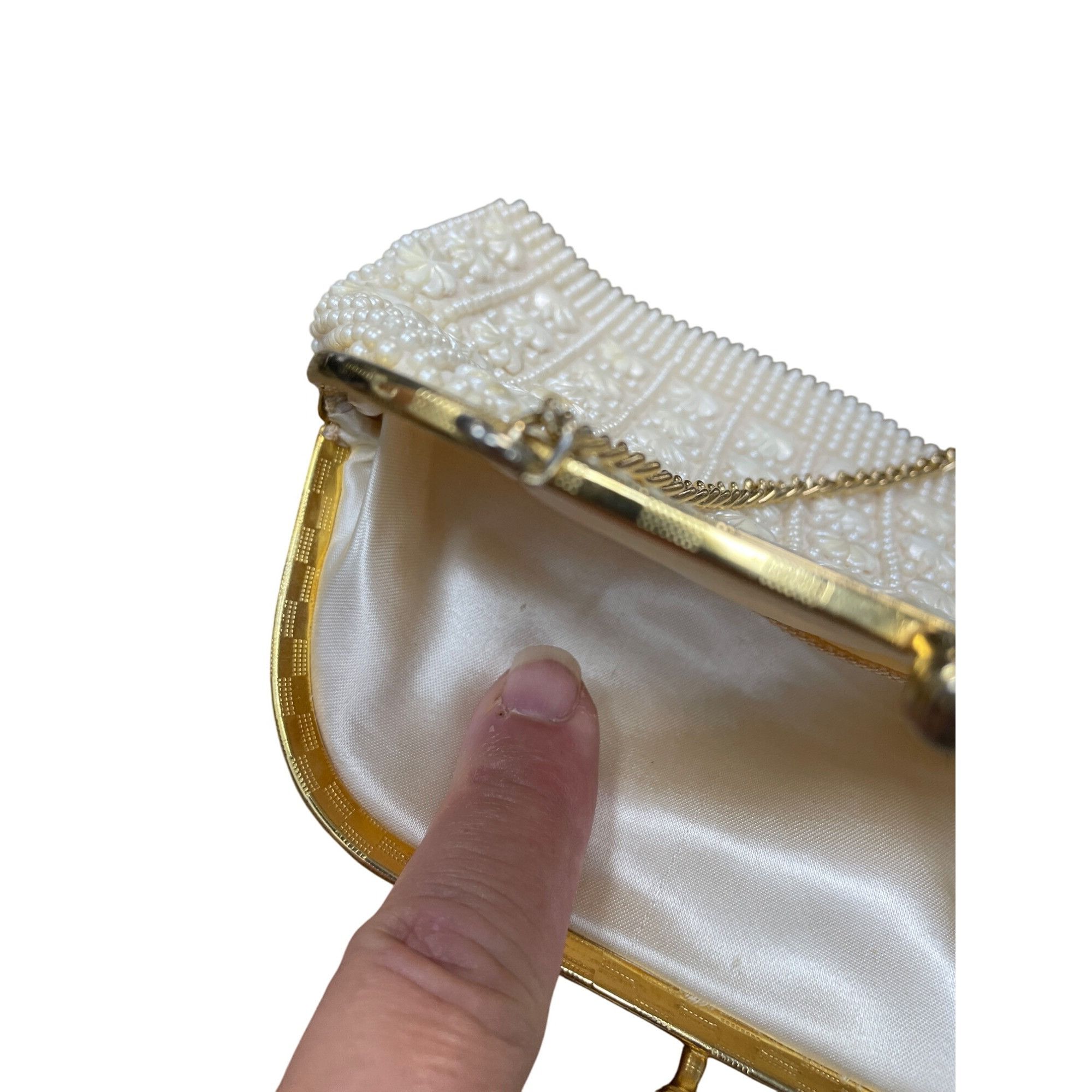 Handmade Vintage Honk Kong Pearl Flower Beaded Evening Clutch Purse S Size ONE SIZE - 14 Thumbnail