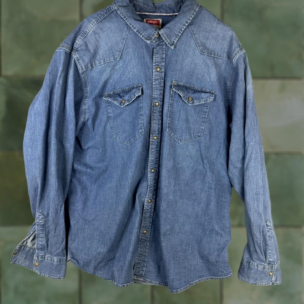 Wrangler Wrangler Shirt Mens 3XL Blue Denim Western Pearl Snap Long Sleeve Cowboy Ranch Size US XXL / EU 58 / 5 - 1 Thumbnail