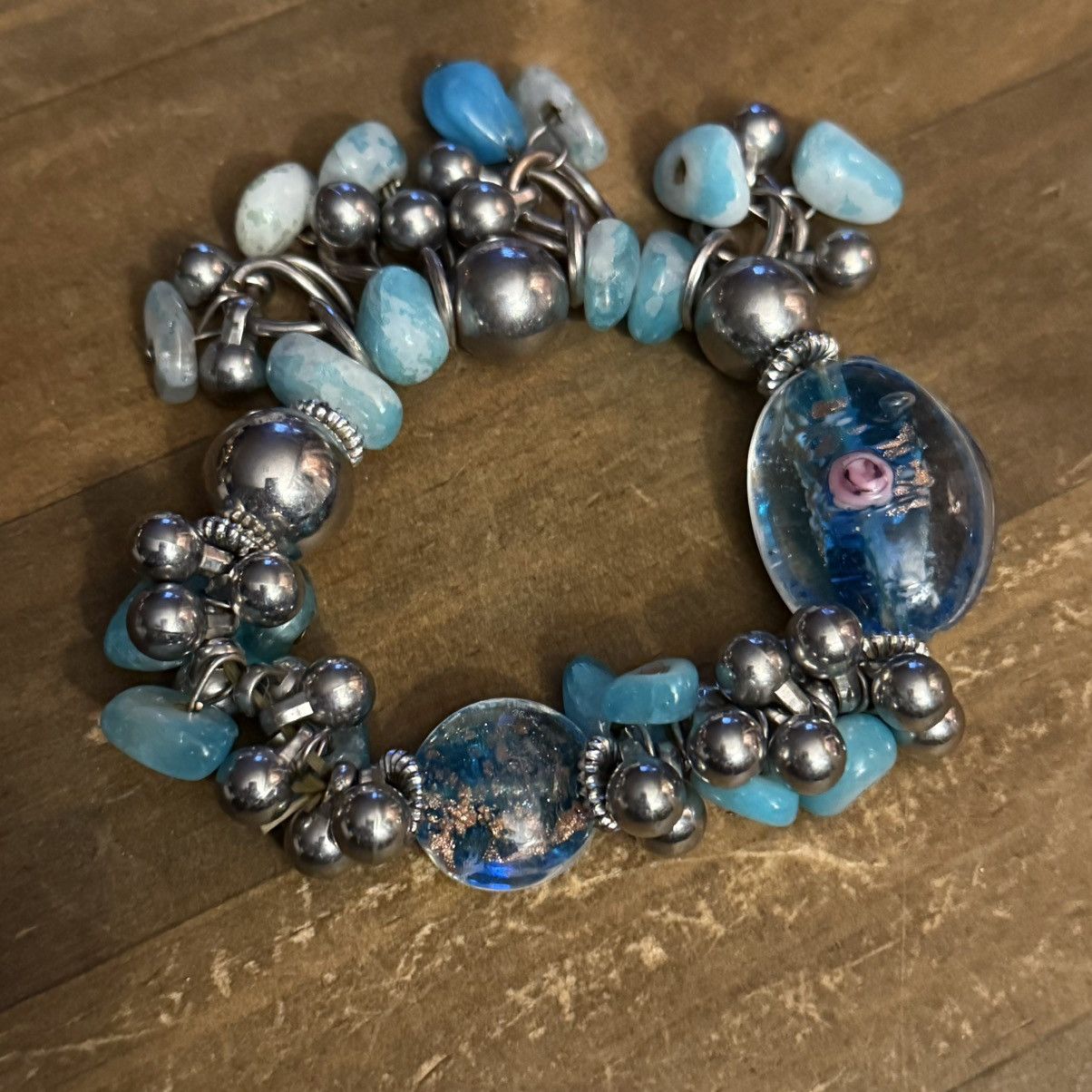 Vintage Vintage chunky Murano glass and blue agate stretch bracelet Size ONE SIZE - 5 Thumbnail