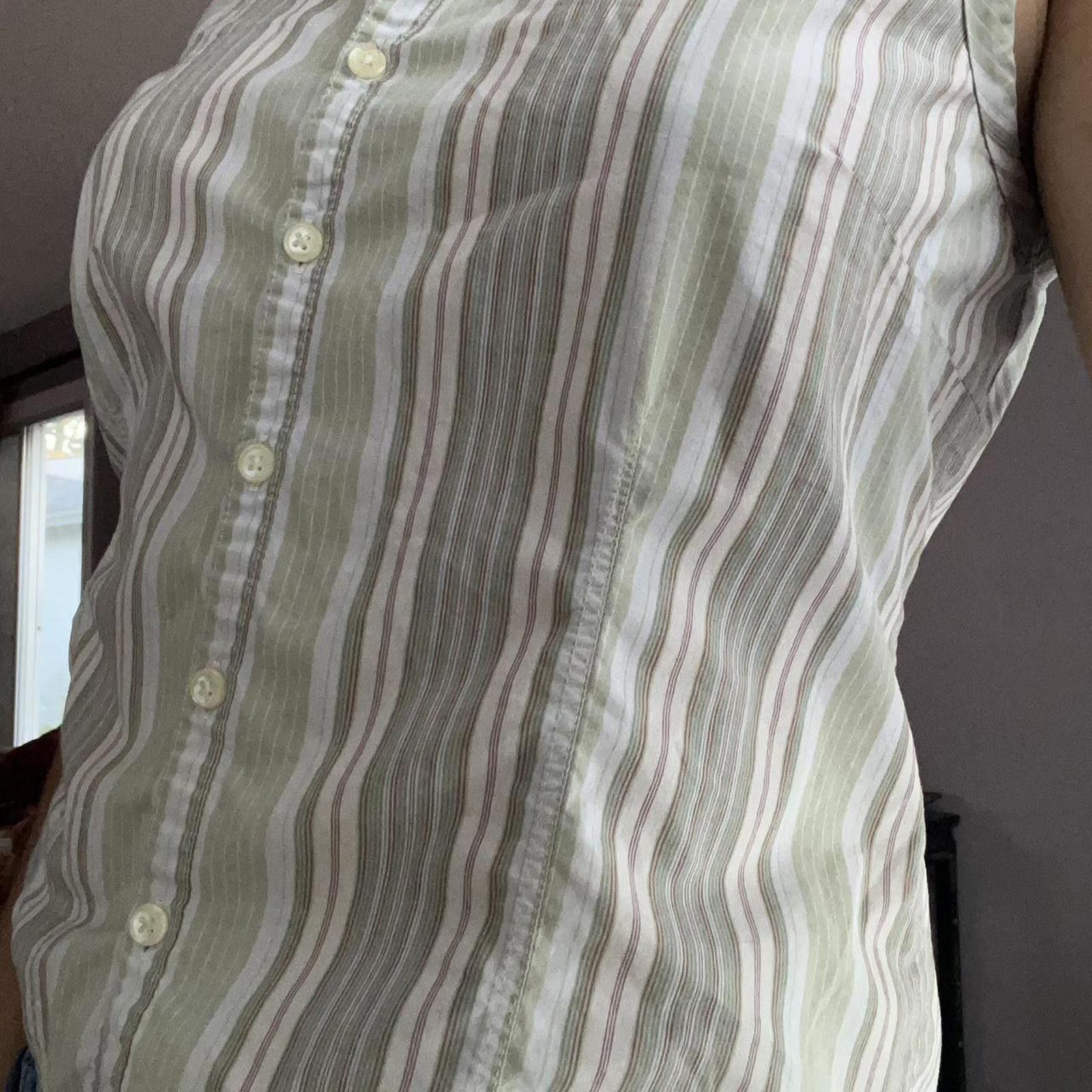 Old Navy Sleeveless collared white and green striped blouse Size S / US 4 / IT 40 - 6 Thumbnail