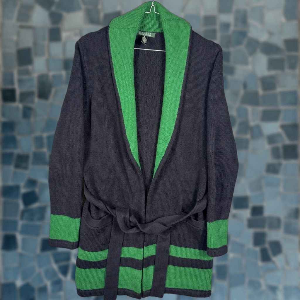 Ralph Lauren Lauren Ralph Lauren Shawl Sweater Cardigan Womens S Open Knit Wool Viscose Soft Knit Style Cardigan Striped Fall Winter Christmas Classic Womens Size S / US 4 / IT 40 - 1 Thumbnail