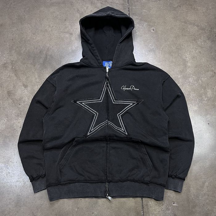 Japanese Brand Aelfric Eden Zip Up Star Hoodie Sweatshirt Boxy