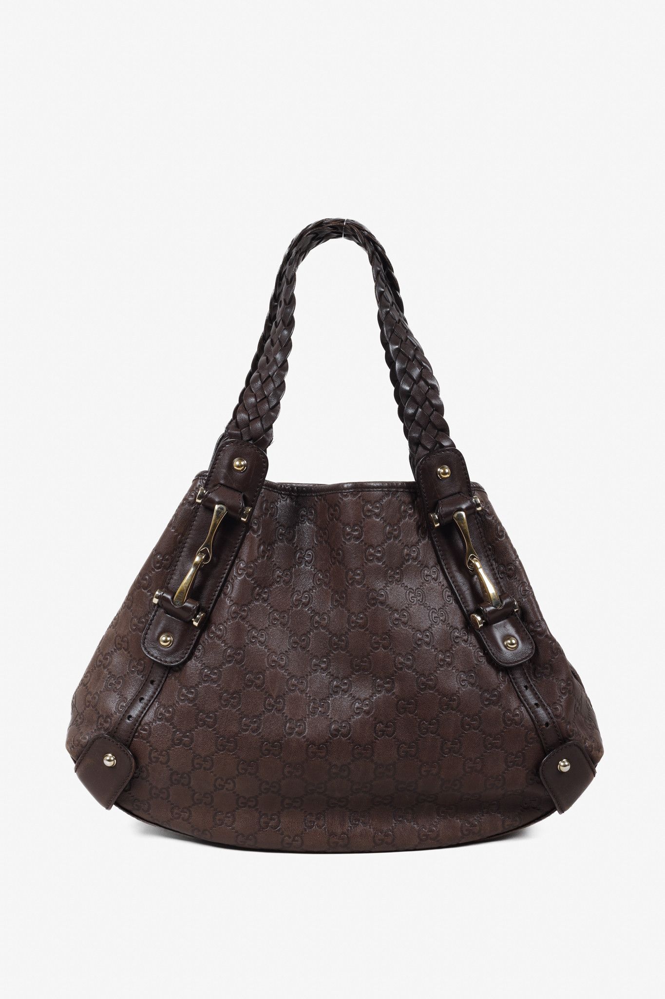 image of Gucci Guccissima Embossed Leather Pelham Tote in Brown, Women's