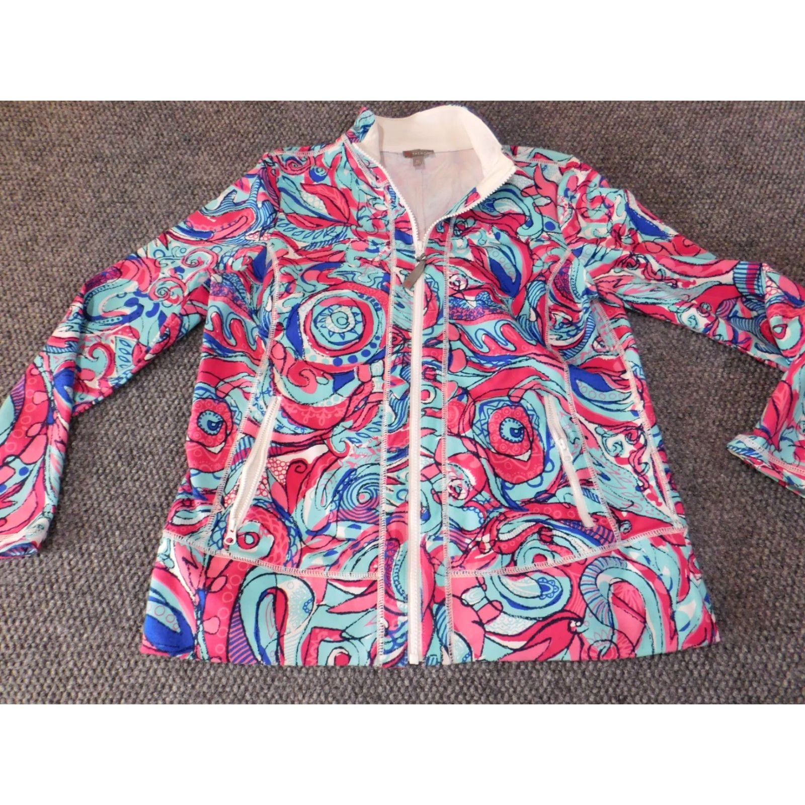 Talbots Talbots Red Floral Jacket Womens Petite Mid-Length Zip Stretch Casual Fall Spring Blouse? Size M / US 6-8 / IT 42-44 - 4 Thumbnail
