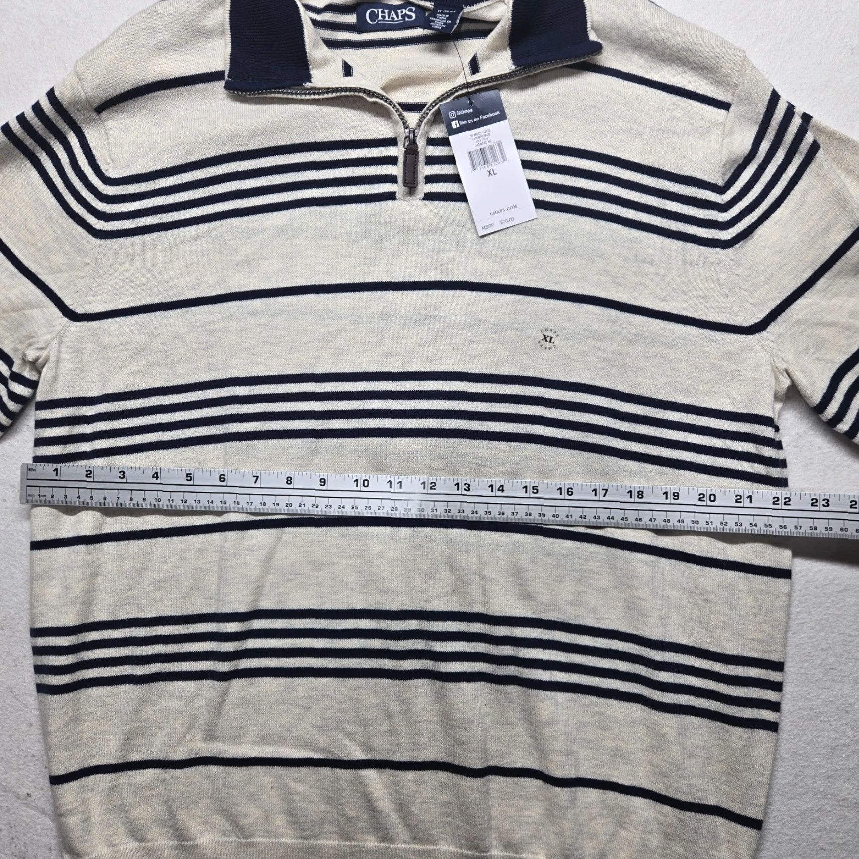 Chaps Chaps Polo Sweater 1/4 Zip White Long Sleeve XL Men Pullover Knitted Cotton Zip Neck Collared Golf Casual Shirt Size US XL / EU 56 / 4 - 4 Thumbnail