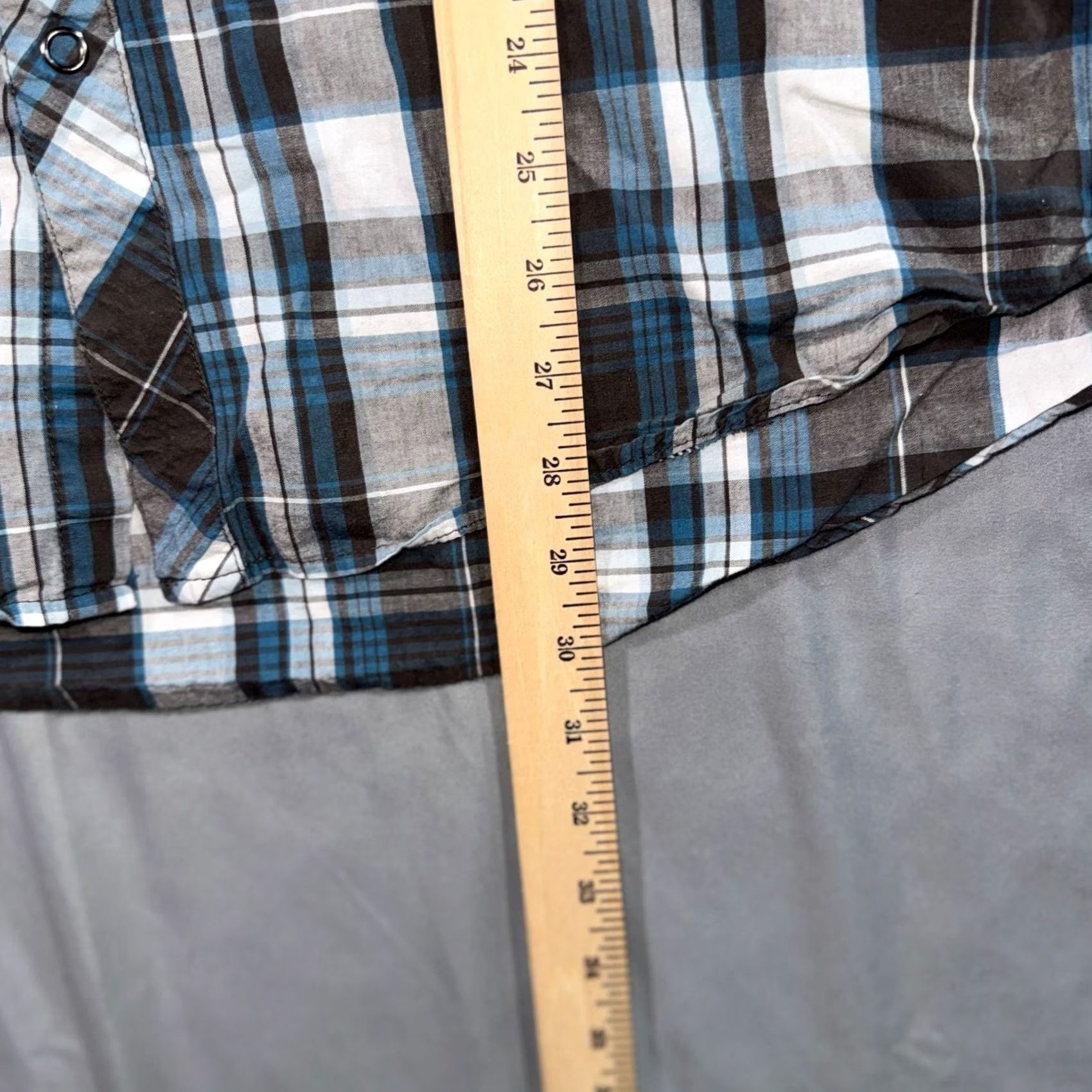 JNCO JNCO Crown Brand Shirt Boys XL Blue Gray Plaid Button Up Slim Fit Short Sleeve Size US XL / EU 56 / 4 - 8 Thumbnail