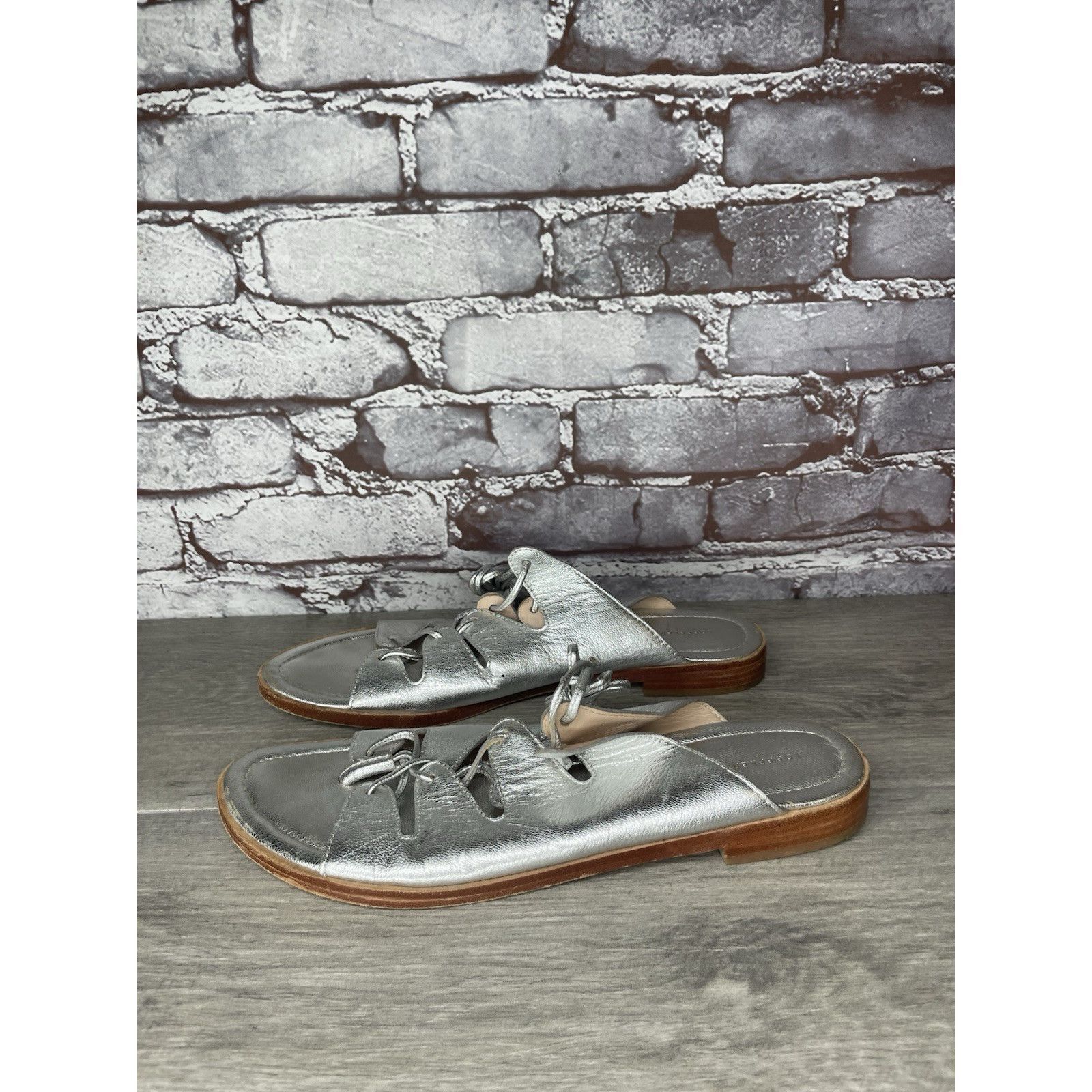 Loeffler Randall Loeffler Randall Kira GT Silver Metallic Thong Sandals Women Size US 9.5 / IT 39.5 - 1 Thumbnail