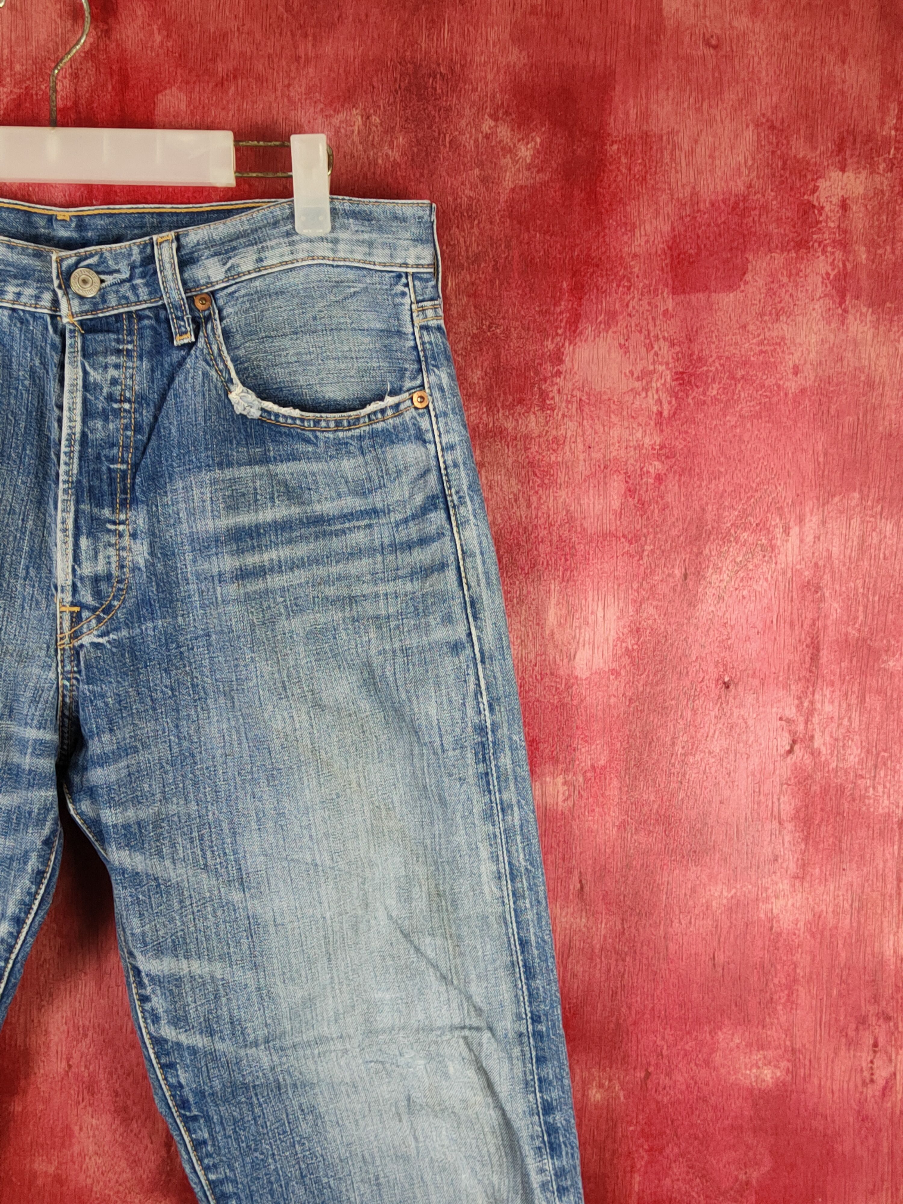 Japanese Brand 501 Levi's Blue Distressed Ripped Jeans #S1830 Size US 33 - 5 Thumbnail