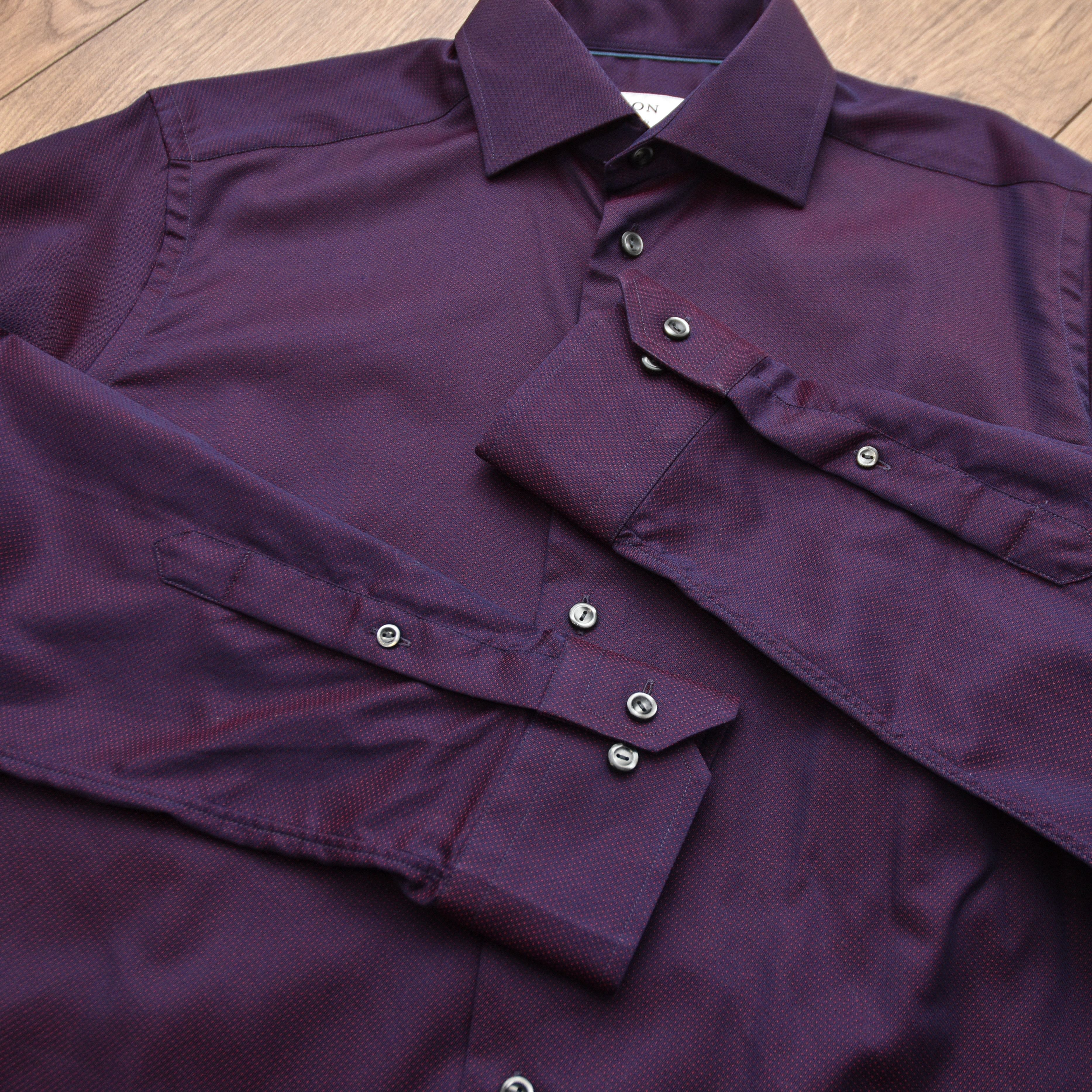 Eton Eton Contemporary Fit Shirt Purple Red Micro Pattern 39 15.5 Size US M / EU 48-50 / 2 - 10 Thumbnail