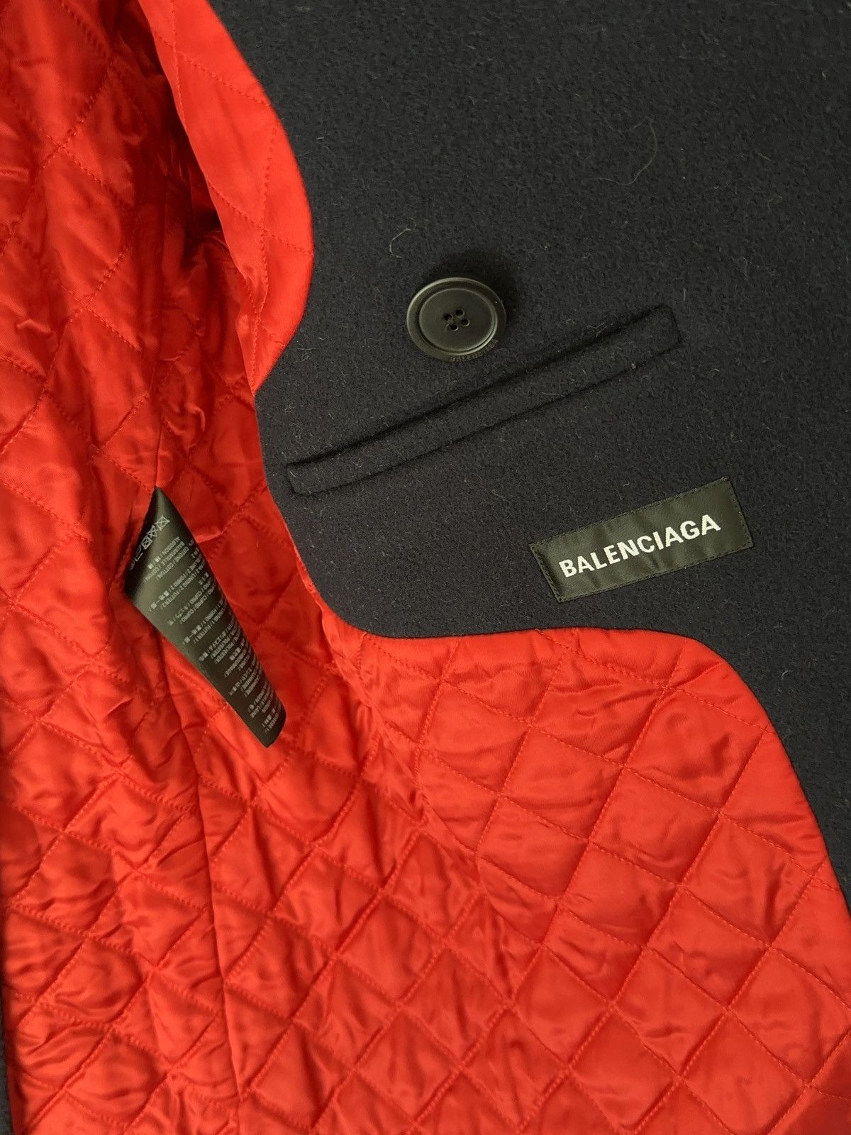 Balenciaga SS19 runway boxy shoulder camel navy coat jacket Size 44S - 4 Thumbnail