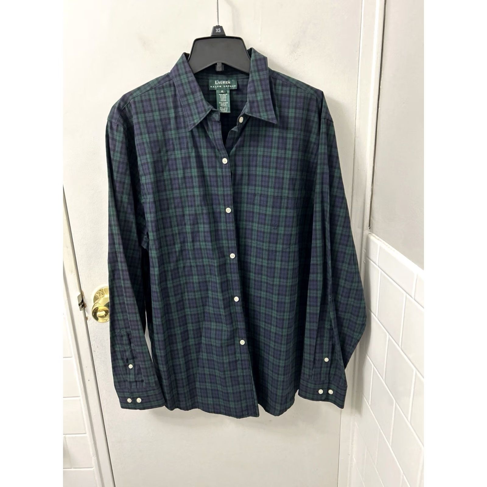 Ralph Lauren Lauren Ralph Lauren Shirt Mens XL Green Purple Plaid Button Down L/S Oxfor d Flannel Size US XL / EU 56 / 4 - 2 Thumbnail