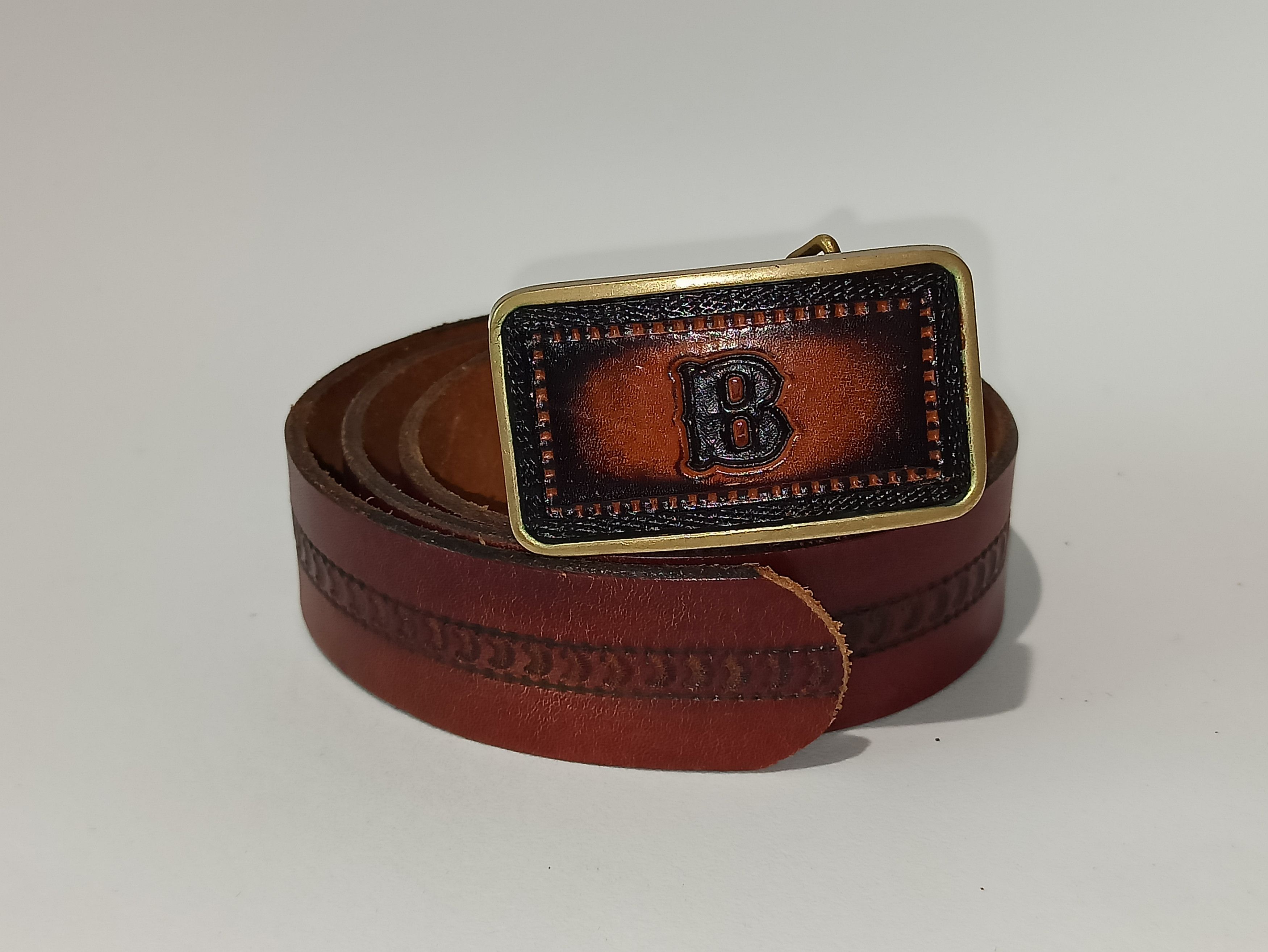 image of Vintage Belt With Solid Brass Buckle in Brown, Men's